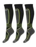 Miniatura Deluni, Gaia 3 pair calcetines de esquí 3 pares unisex Black With Neon Green Lines negro, verde 