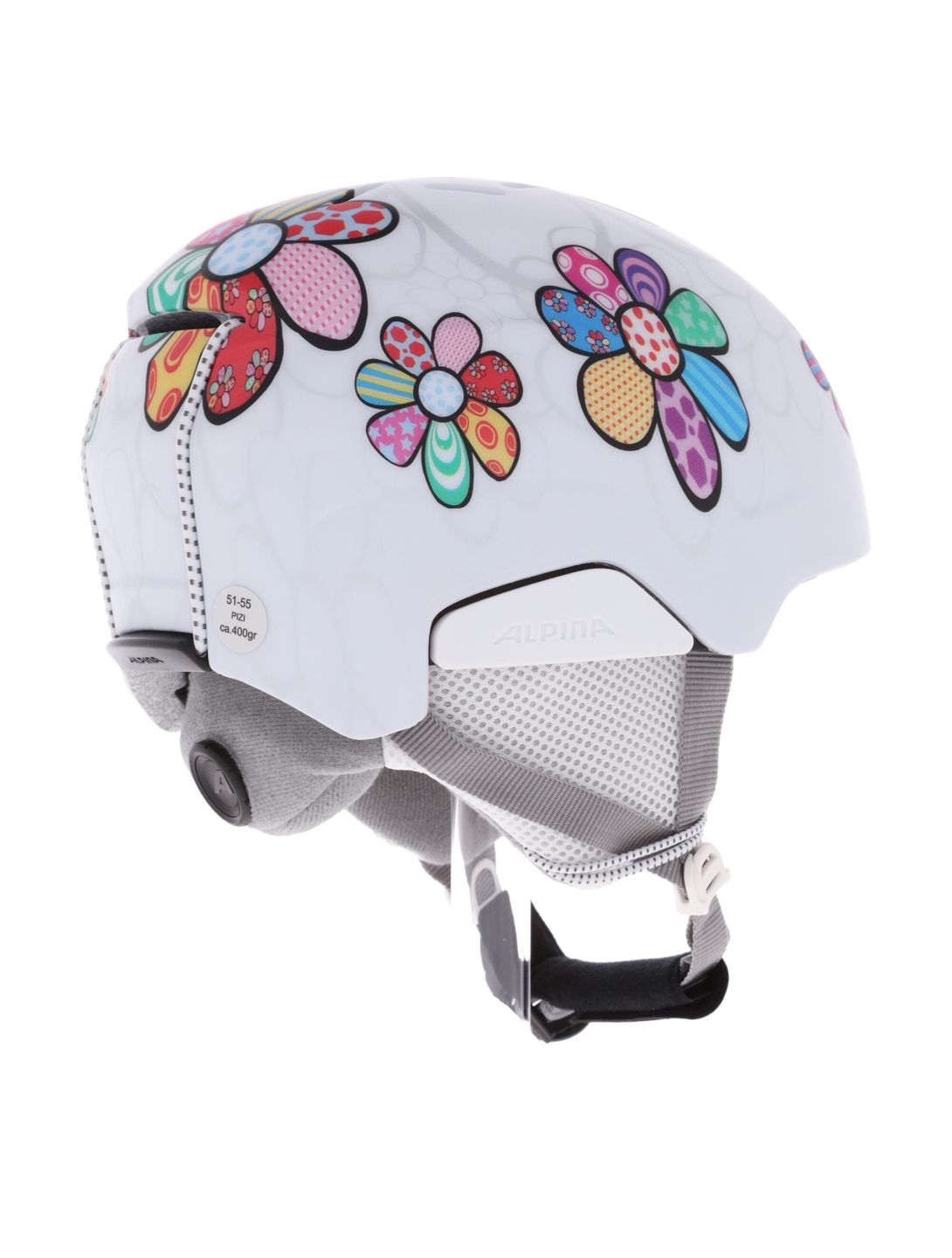 Alpina, Pizi casco niños Patchwork Flower Matt blanco 