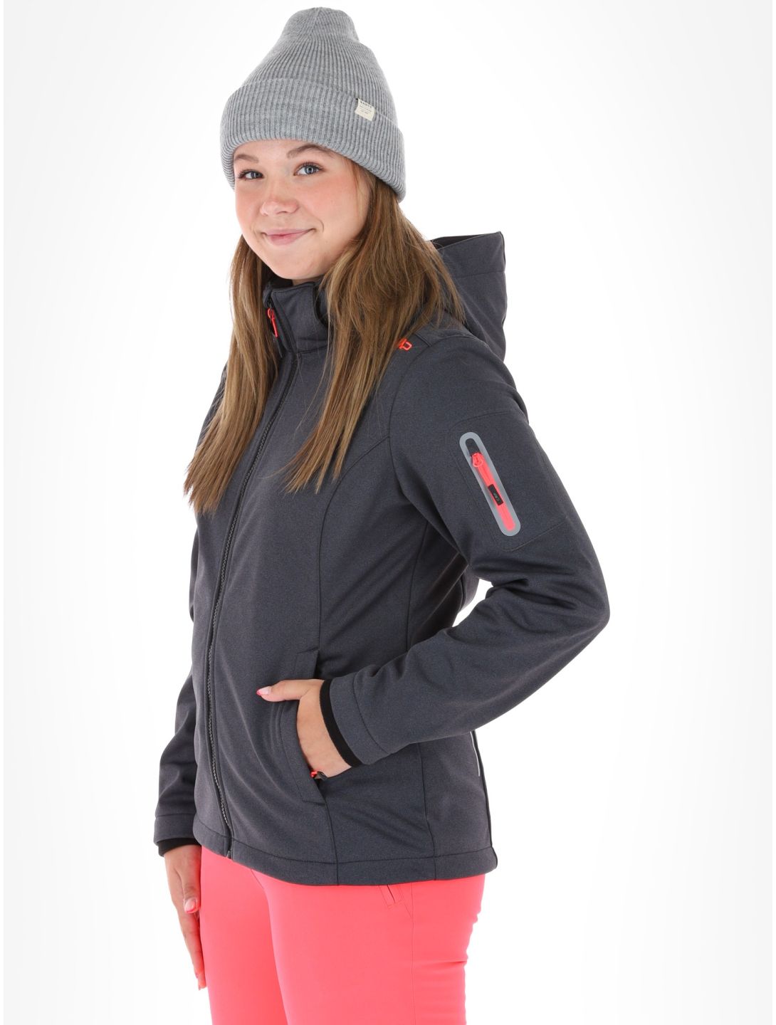 CMP, 39A5006M chaqueta de esquí softshell mujeres Titanium Melange / Red Fluo gris, rojo 