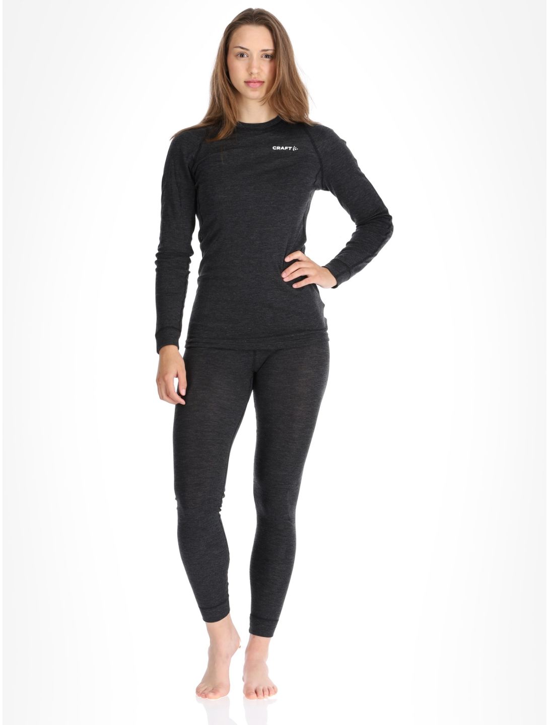 Craft, Core Wool Merino Set conjunto termoactivo mujeres Black Melange negro 