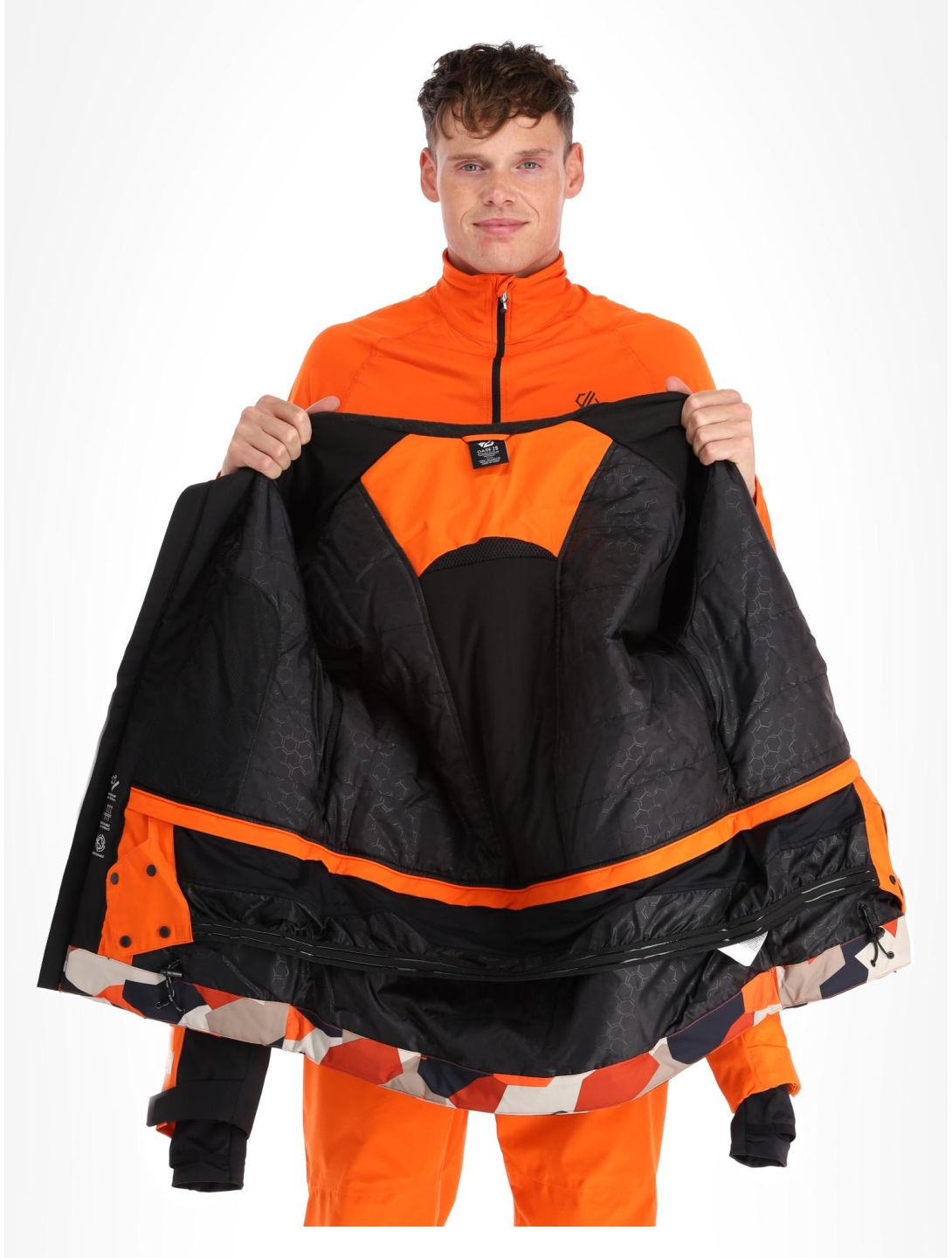 Dare2b, Baseplate chaqueta de esquí hombres Black / Puffins Orange Geo Camo Print naranja, negro 