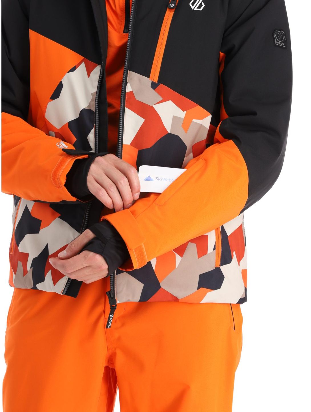 Dare2b, Baseplate chaqueta de esquí hombres Black / Puffins Orange Geo Camo Print naranja, negro 