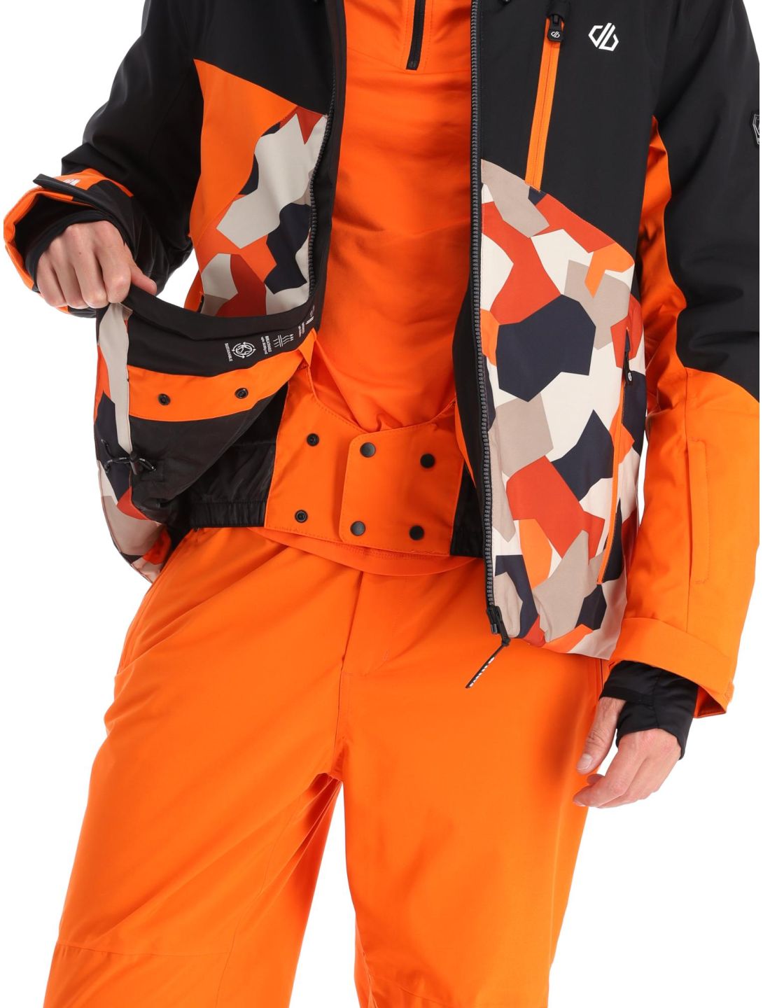 Dare2b, Baseplate chaqueta de esquí hombres Black / Puffins Orange Geo Camo Print naranja, negro 