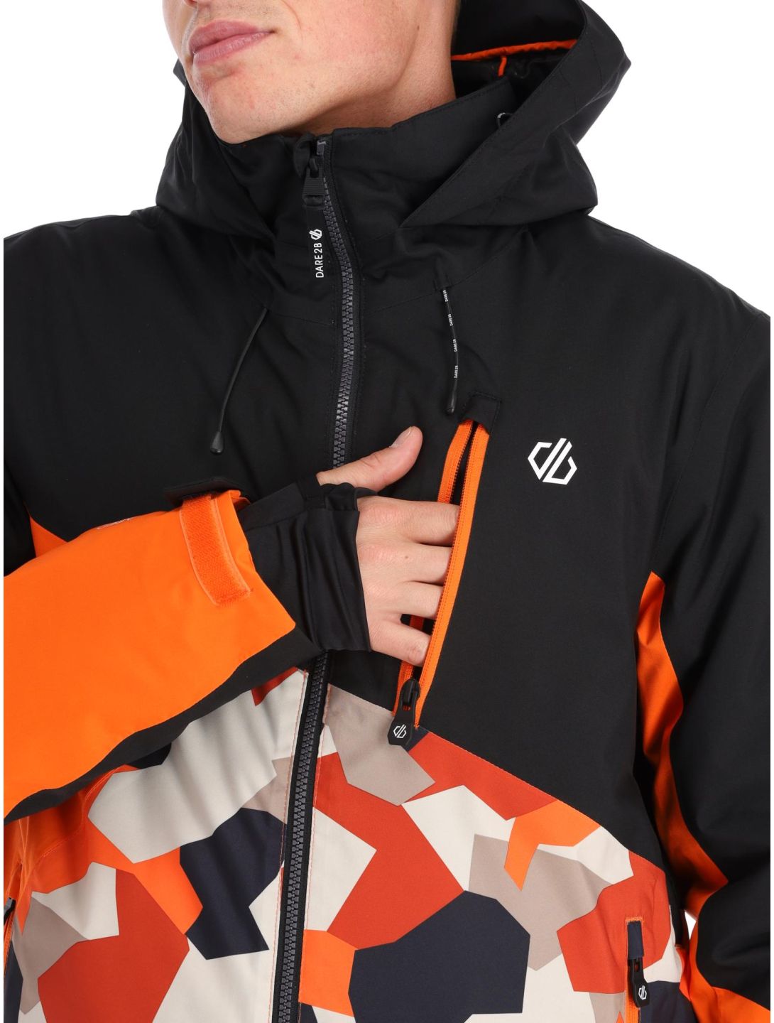 Dare2b, Baseplate chaqueta de esquí hombres Black / Puffins Orange Geo Camo Print naranja, negro 