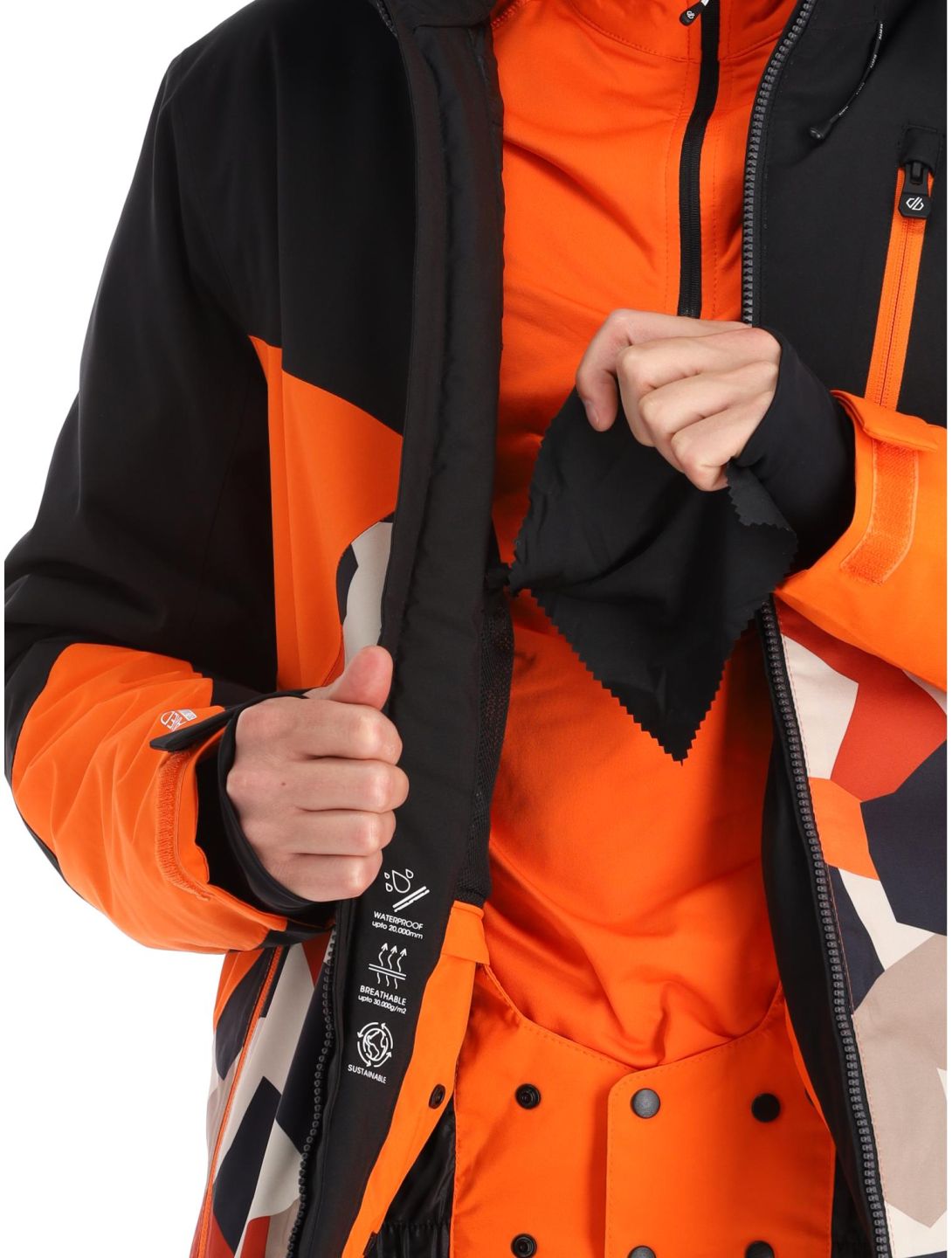 Dare2b, Baseplate chaqueta de esquí hombres Black / Puffins Orange Geo Camo Print naranja, negro 