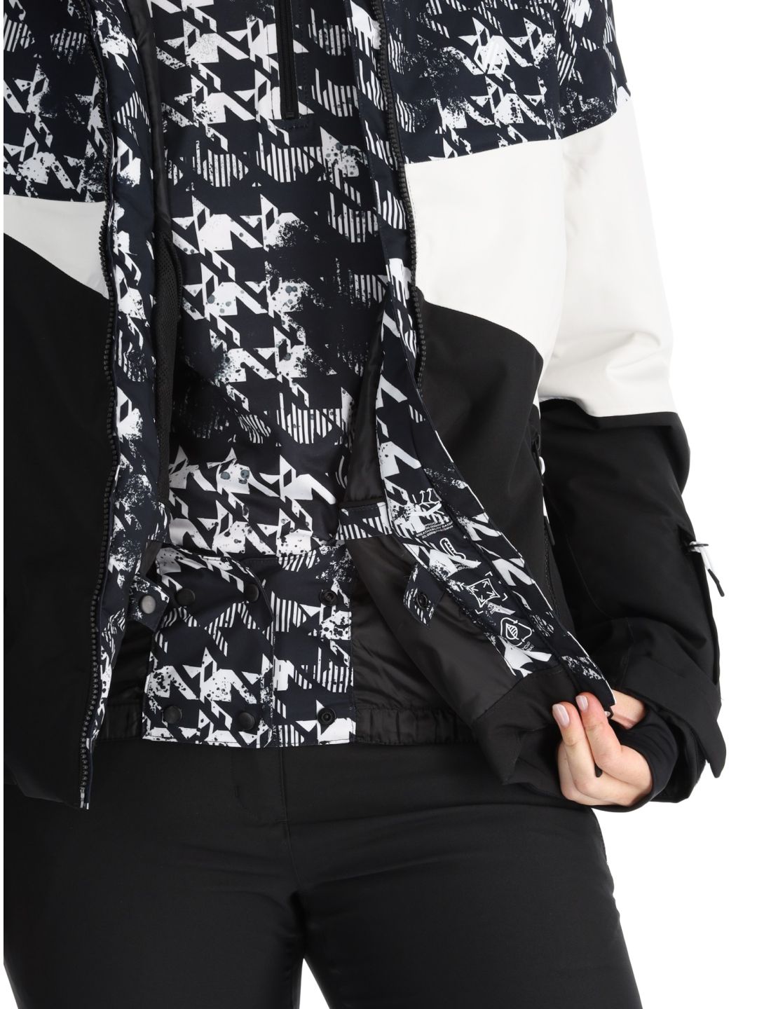 Dare2b, Ice III chaqueta de esquí mujeres Black Distressed Dogtooth Print blanco, negro 