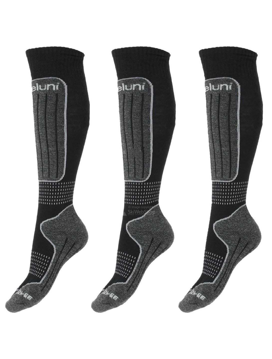 Deluni, Gaia 3 pair calcetines de esquí 3 pares unisex Black With Grey Lines gris, negro 