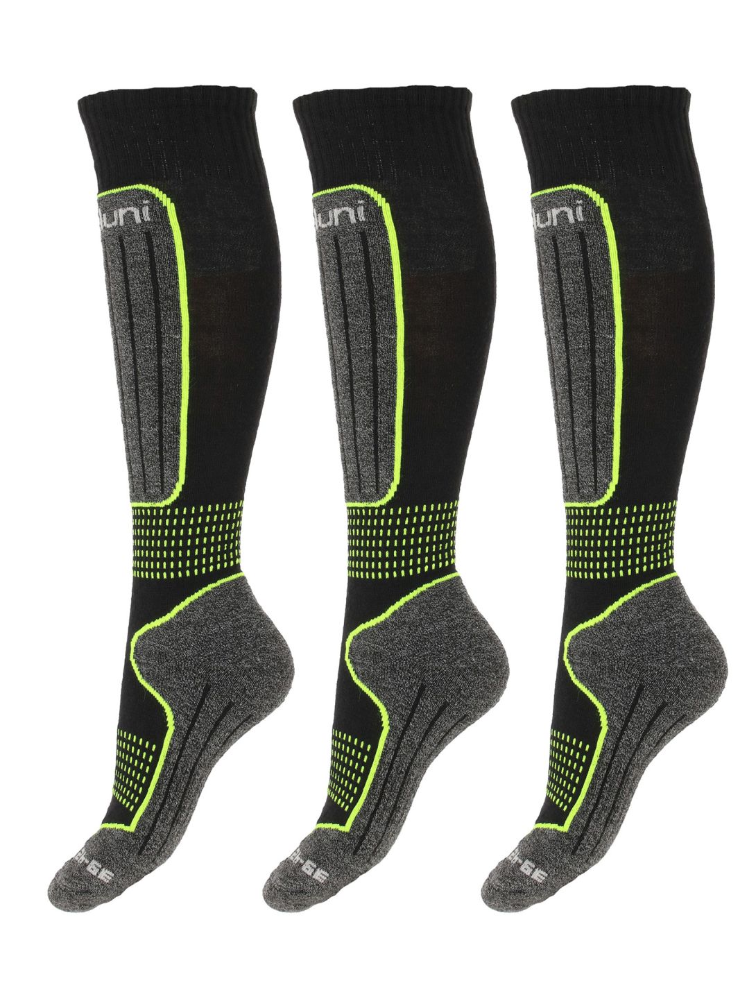 Deluni, Gaia 3 pair calcetines de esquí 3 pares unisex Black With Neon Green Lines negro, verde 