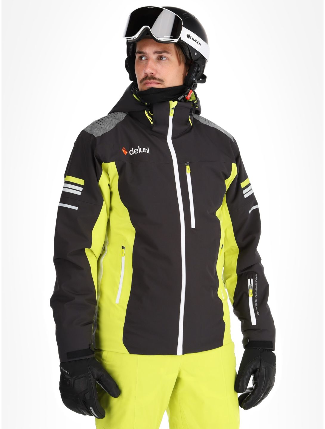 Deluni, Challenger 4 chaqueta de esquí hombres Black / Yellow Lime amarillo, negro 