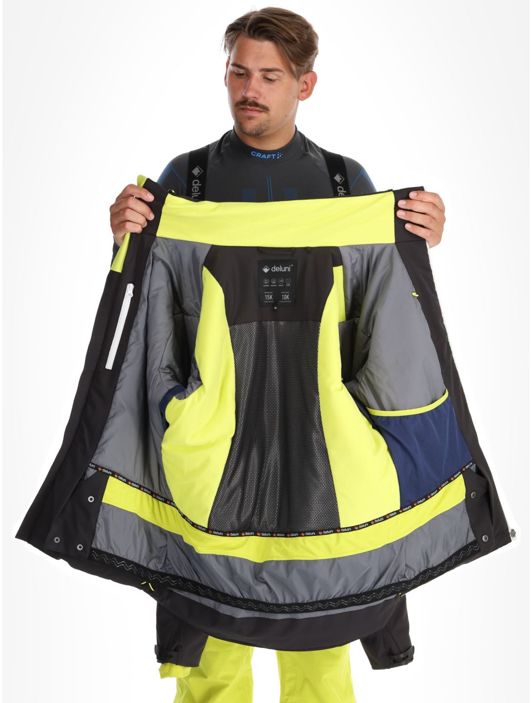 Deluni, Challenger 4 chaqueta de esquí hombres Black / Yellow Lime amarillo, negro 