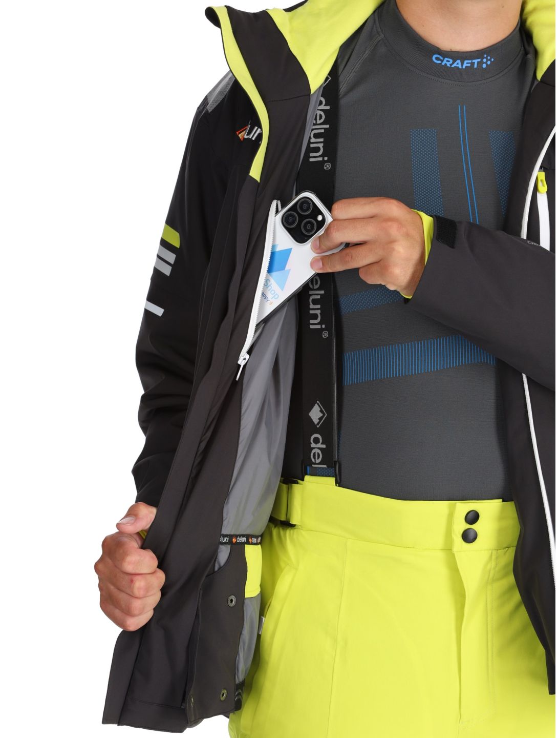 Deluni, Challenger 4 chaqueta de esquí hombres Black / Yellow Lime amarillo, negro 