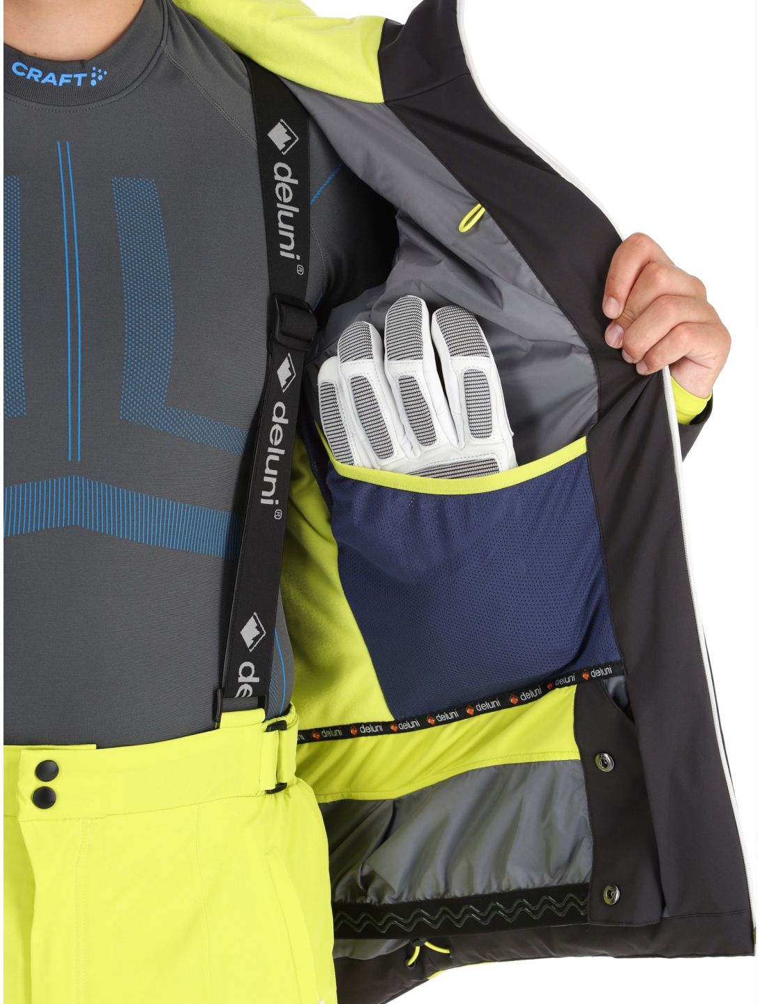 Deluni, Challenger 4 chaqueta de esquí hombres Black / Yellow Lime amarillo, negro 