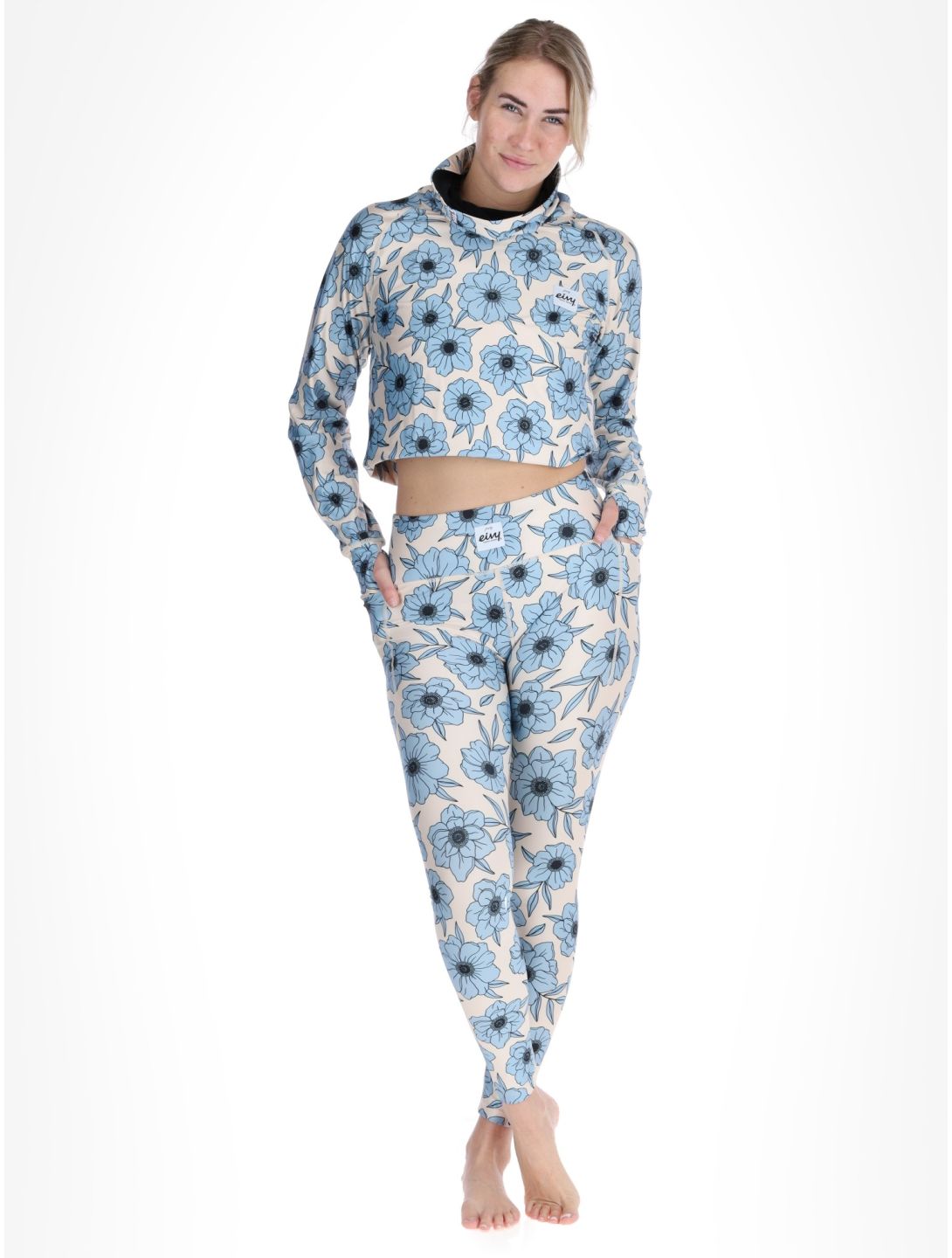 Eivy, Pocket pantalón termoactivo mujeres Blue Flower azul, blanco 