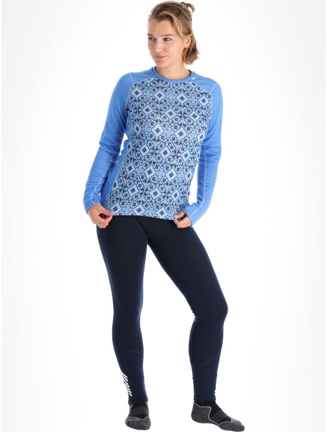 Helly Hansen, Lifa Merino Midweight Graphic camisa termoactiva mujeres Ultra Blue Star Pixel azul 