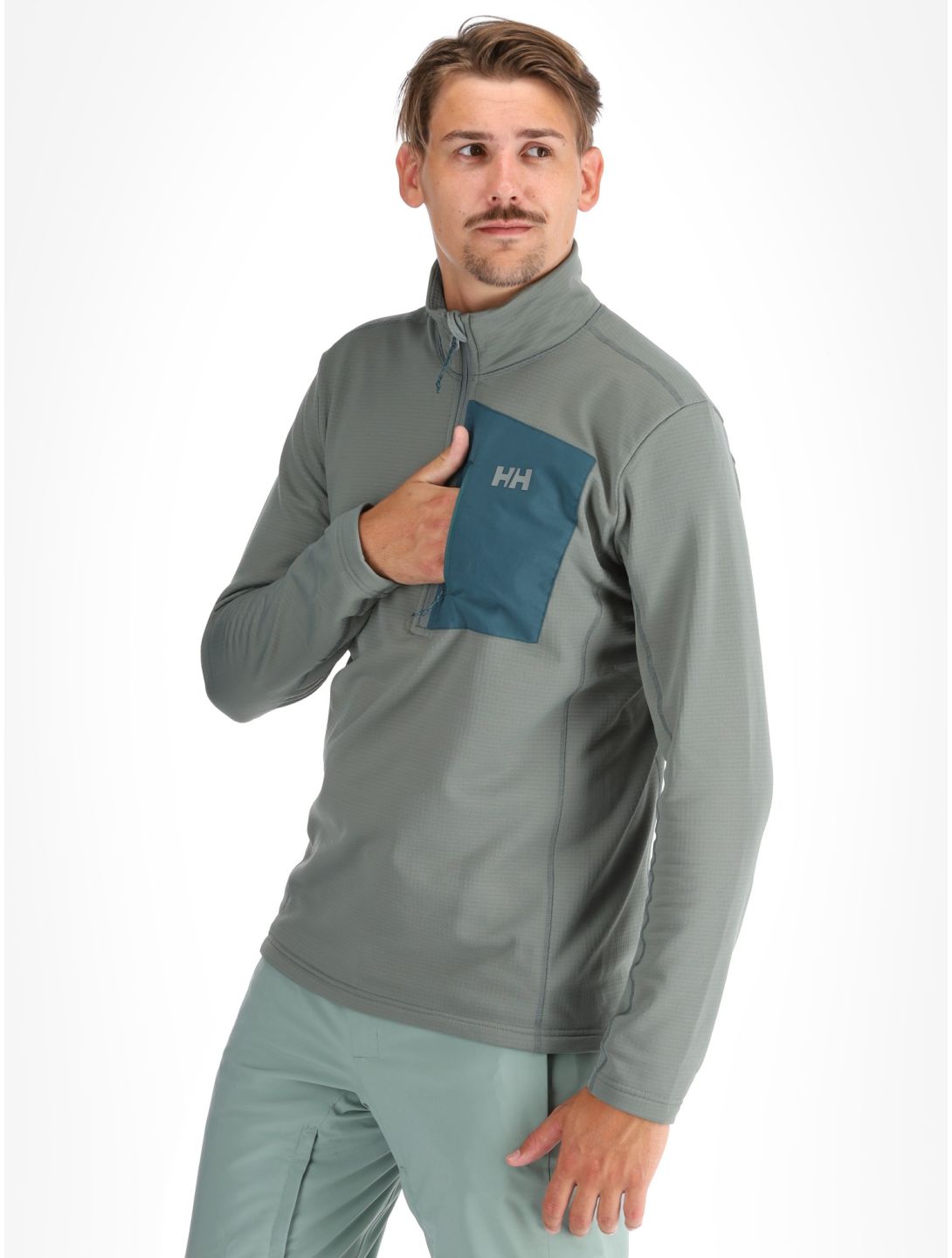 Helly Hansen, Versalite 1/2 Zip jersey hombres Grey Cactus gris, verde 