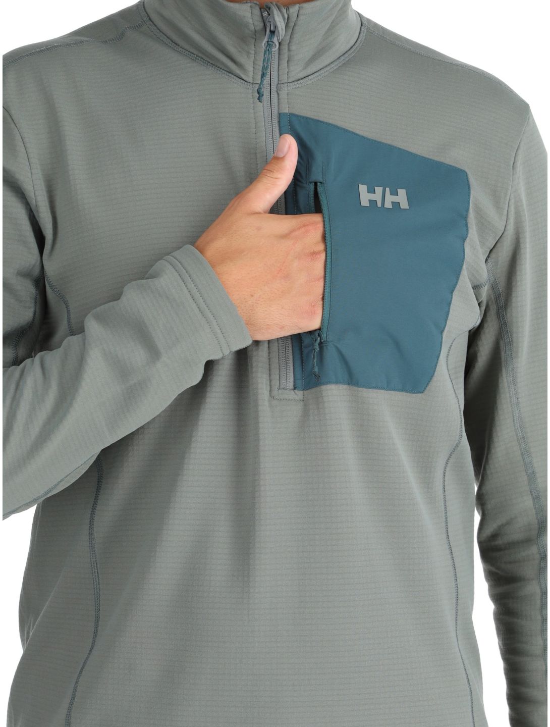 Helly Hansen, Versalite 1/2 Zip jersey hombres Grey Cactus gris, verde 