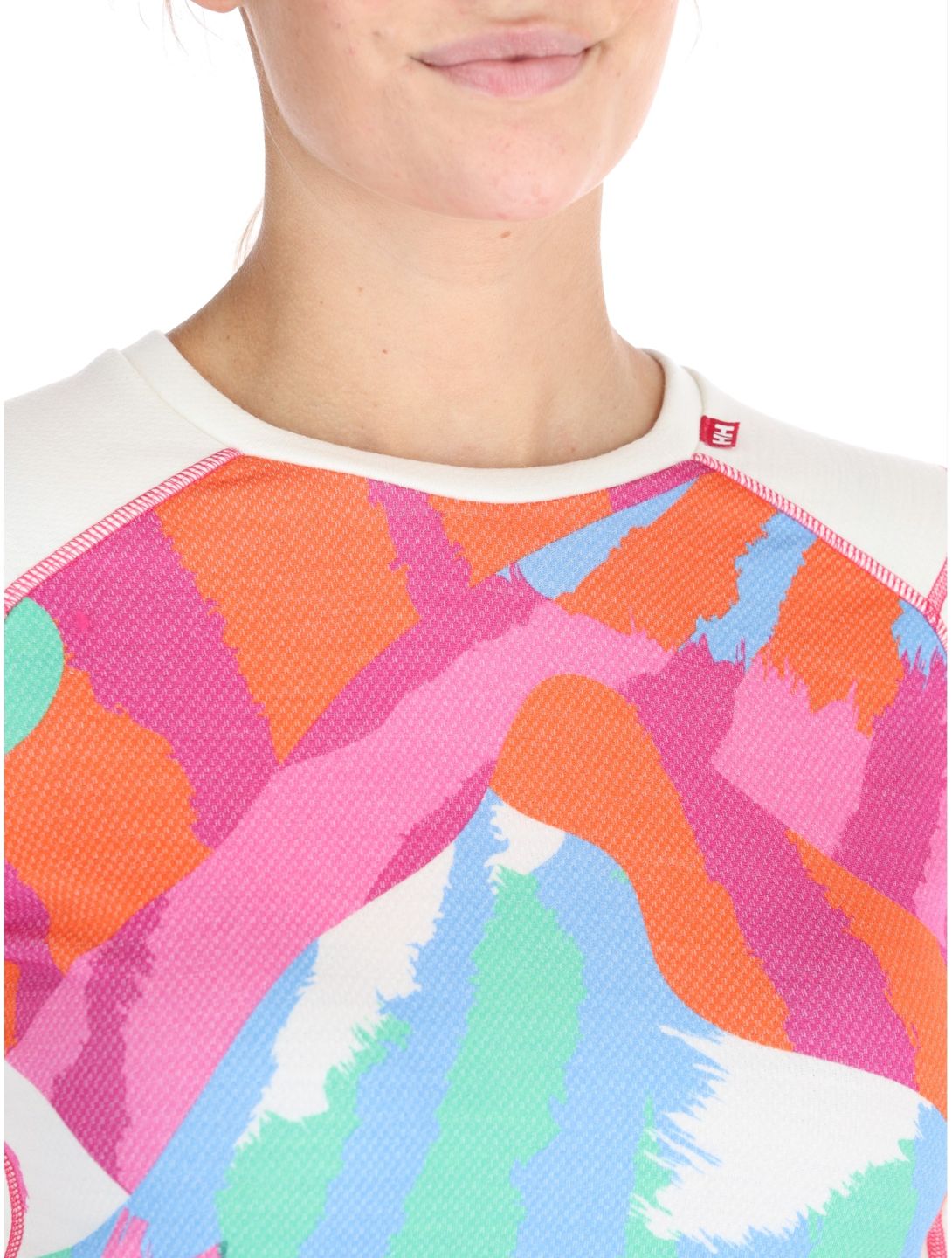 Helly Hansen, W Lifa Merino Midweight Graphics Crew camisa termoactiva mujeres Off White blanco 