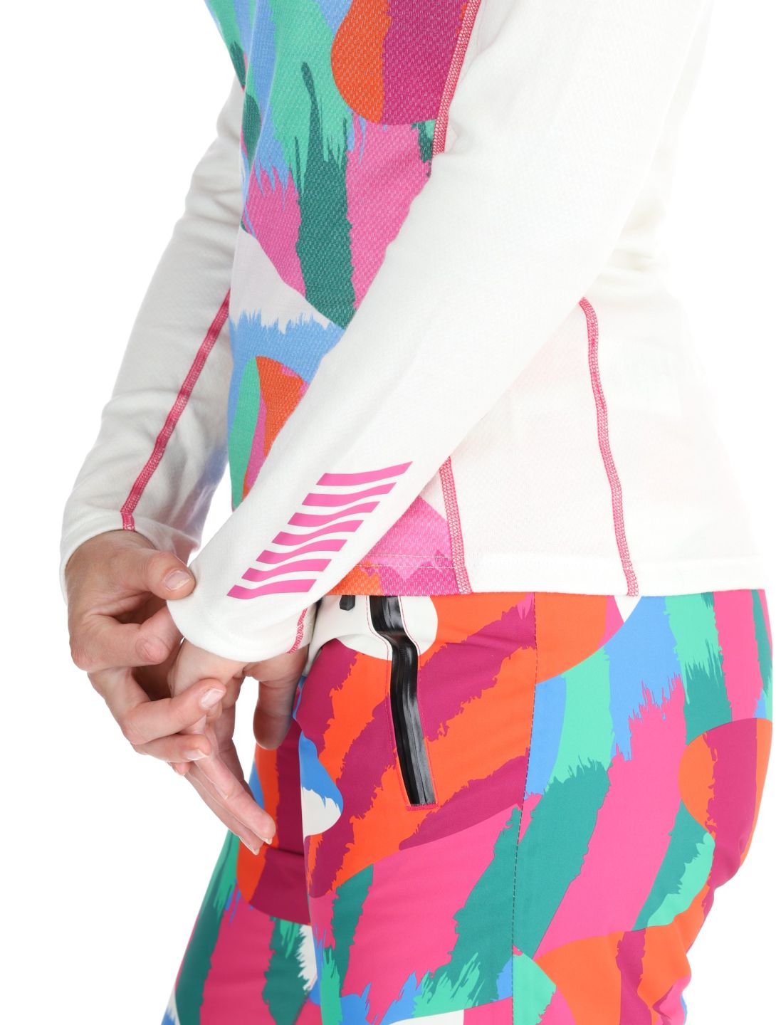 Helly Hansen, W Lifa Merino Midweight Graphics Crew camisa termoactiva mujeres Off White blanco 