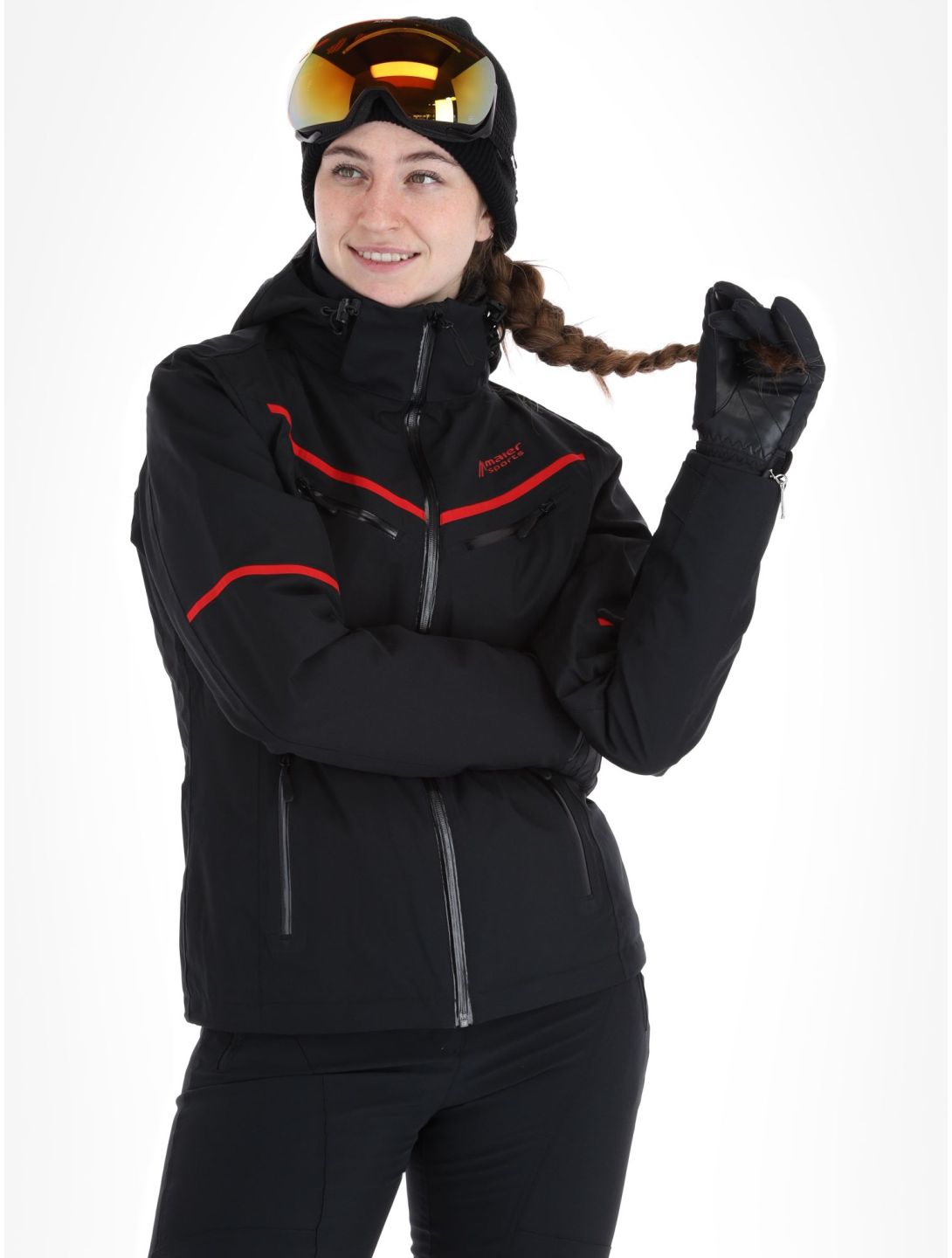 Maier Sports, Lunada chaqueta de esquí mujeres Black / Salsa negro, rojo 