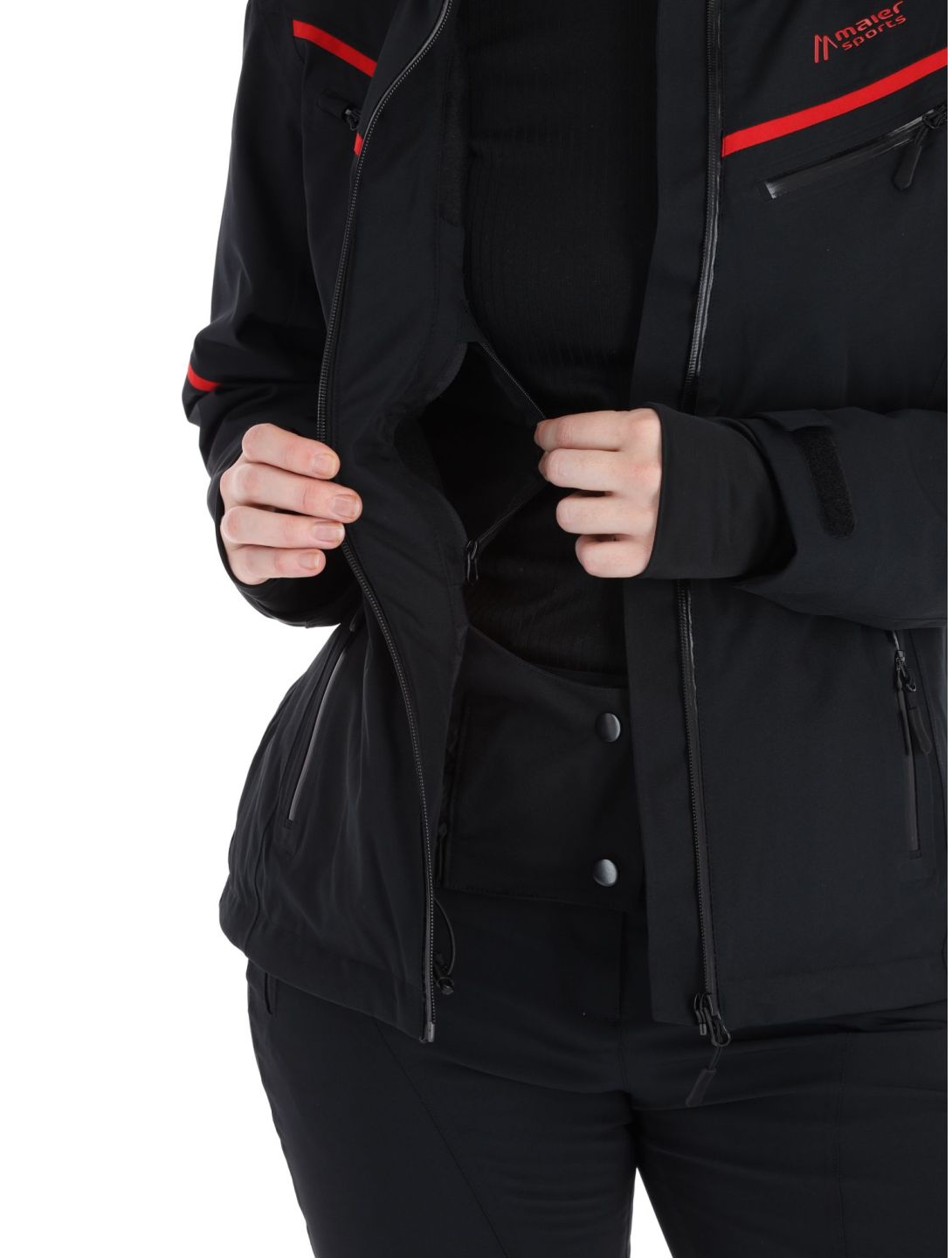 Maier Sports, Lunada chaqueta de esquí mujeres Black / Salsa negro, rojo 