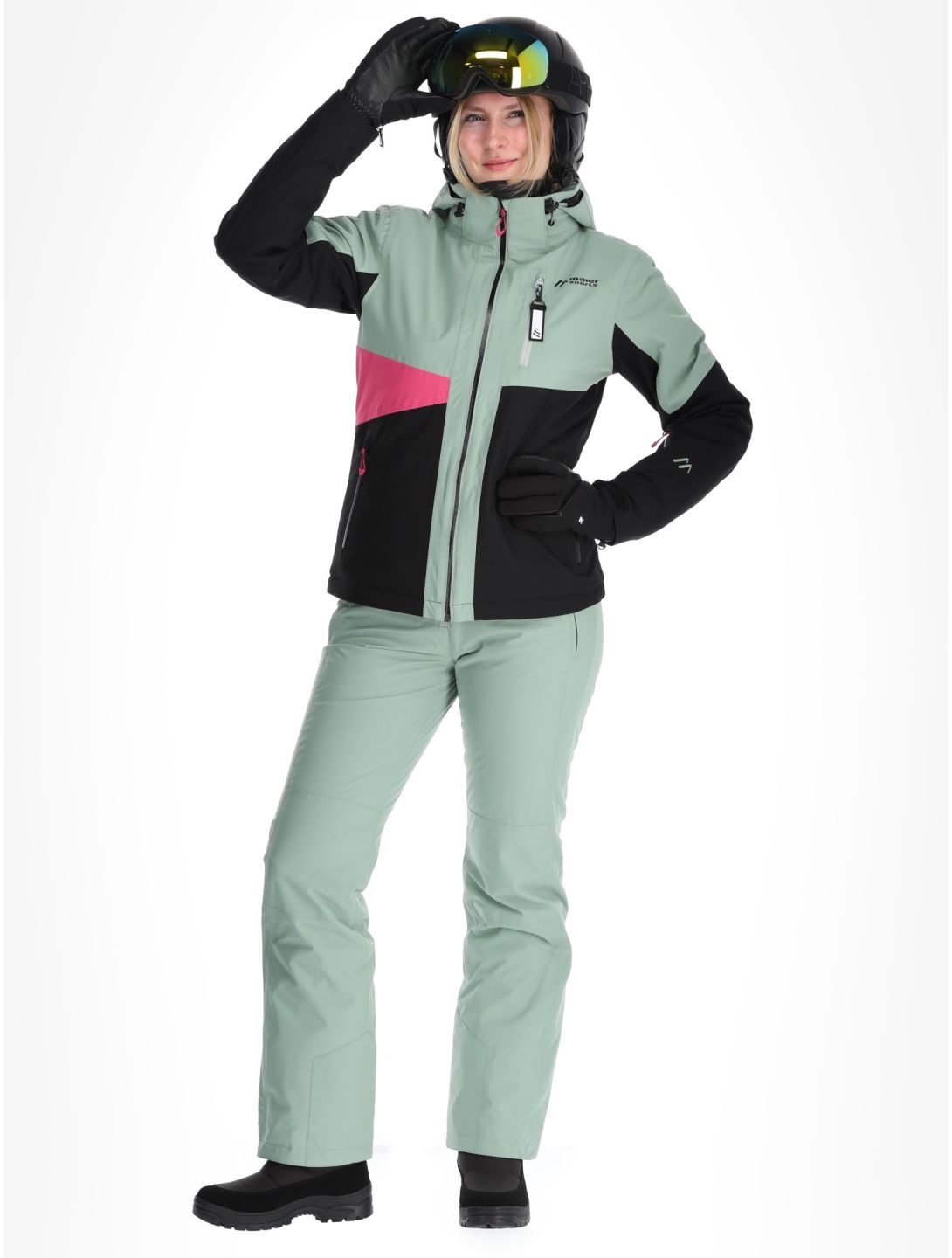 Maier Sports, Vidra chaqueta de esquí mujeres Black / Luscious Moss / Pink Flambé negro, rosa, verde 