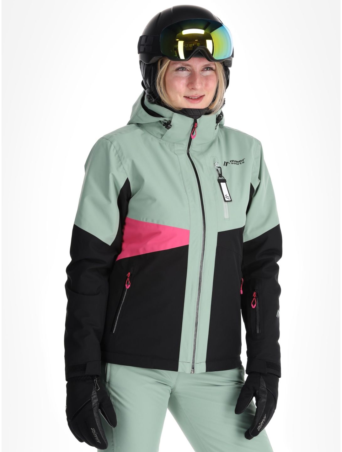 Maier Sports, Vidra chaqueta de esquí mujeres Black / Luscious Moss / Pink Flambé negro, rosa, verde 