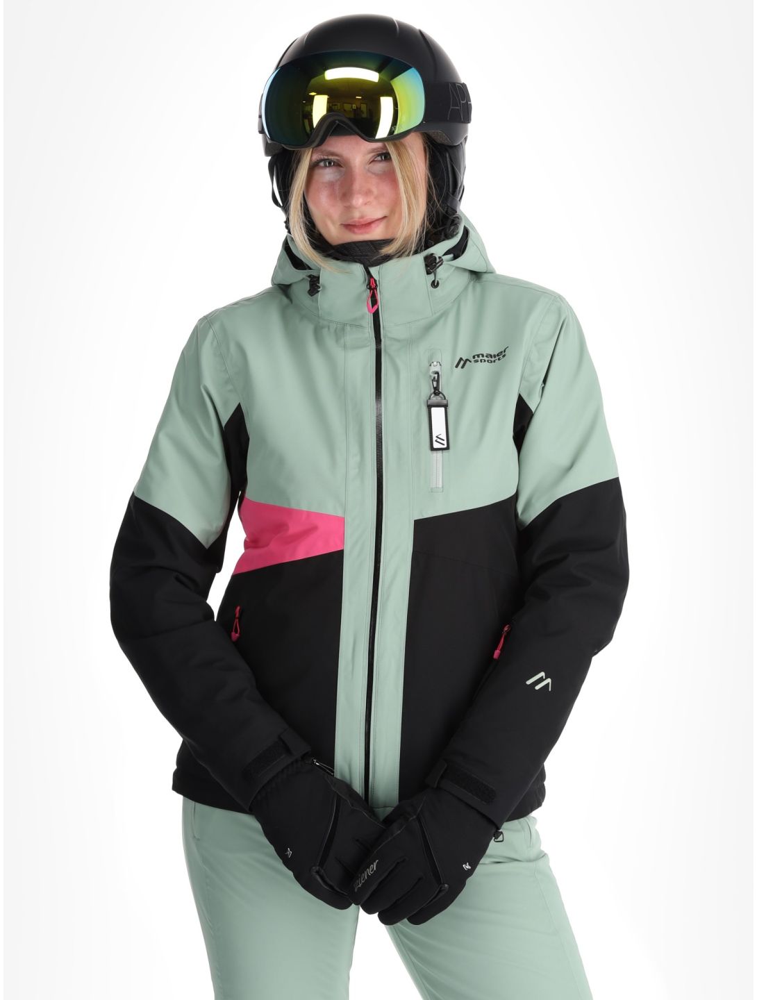 Maier Sports, Vidra chaqueta de esquí mujeres Black / Luscious Moss / Pink Flambé negro, rosa, verde 