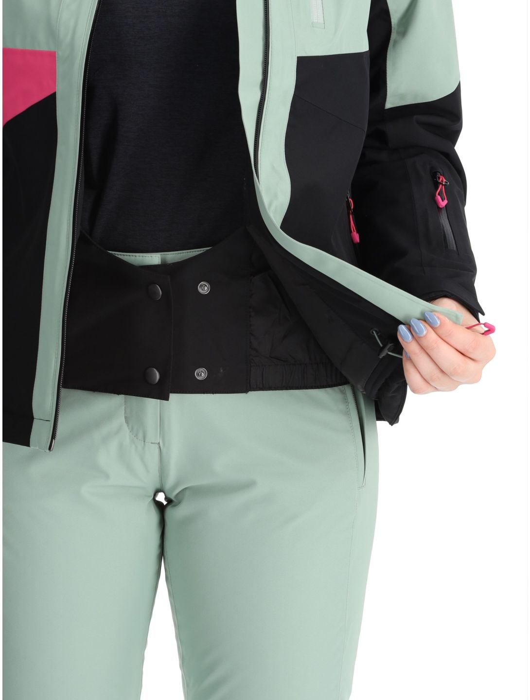 Maier Sports, Vidra chaqueta de esquí mujeres Black / Luscious Moss / Pink Flambé negro, rosa, verde 