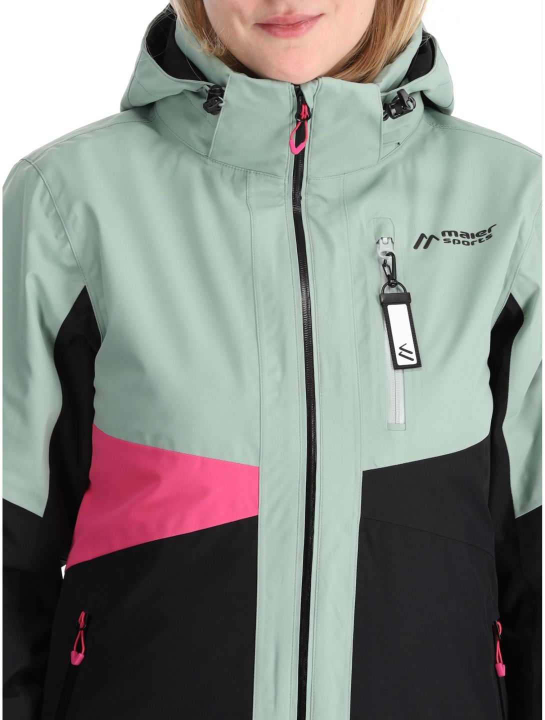 Maier Sports, Vidra chaqueta de esquí mujeres Black / Luscious Moss / Pink Flambé negro, rosa, verde 