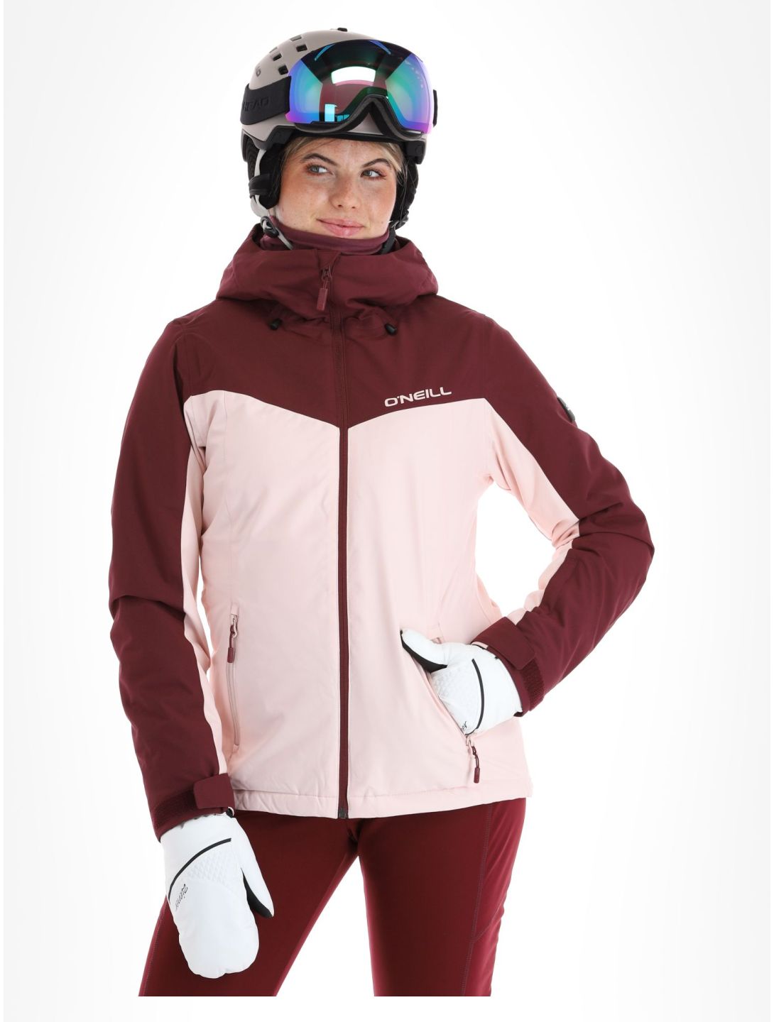 O'Neill, Aplite chaqueta de esquí mujeres Windsor Wine Colour Block borgoña, rosa 