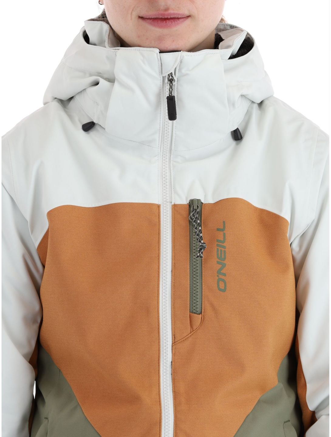 O'Neill, Carbonite chaqueta de esquí mujeres London Fog Colour Block blanco, marrón, verde 