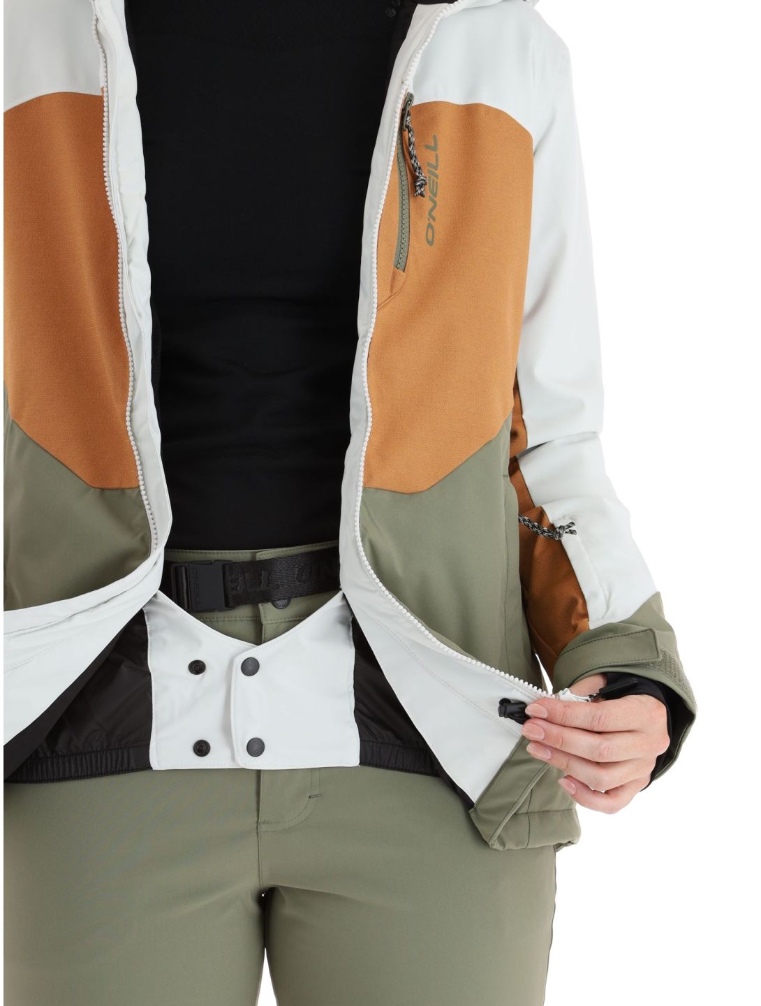 O'Neill, Carbonite chaqueta de esquí mujeres London Fog Colour Block blanco, marrón, verde 