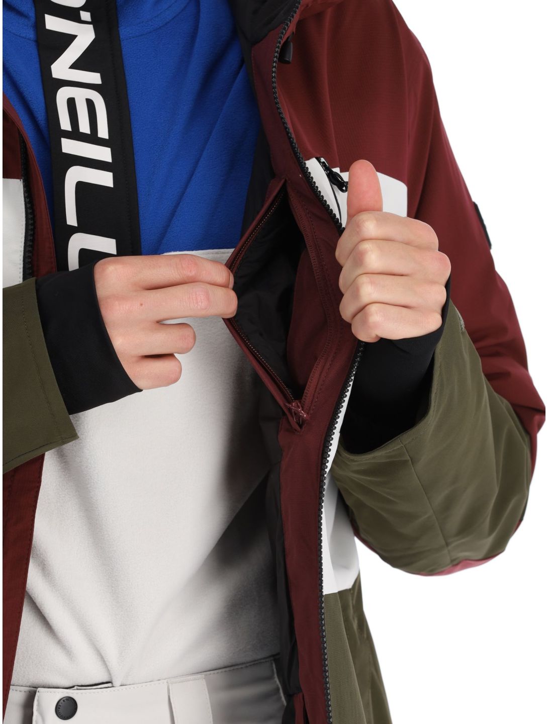 O'Neill, Carbonite chaqueta de esquí hombres Windsor Wine Colour Block blanco, borgoña, verde 