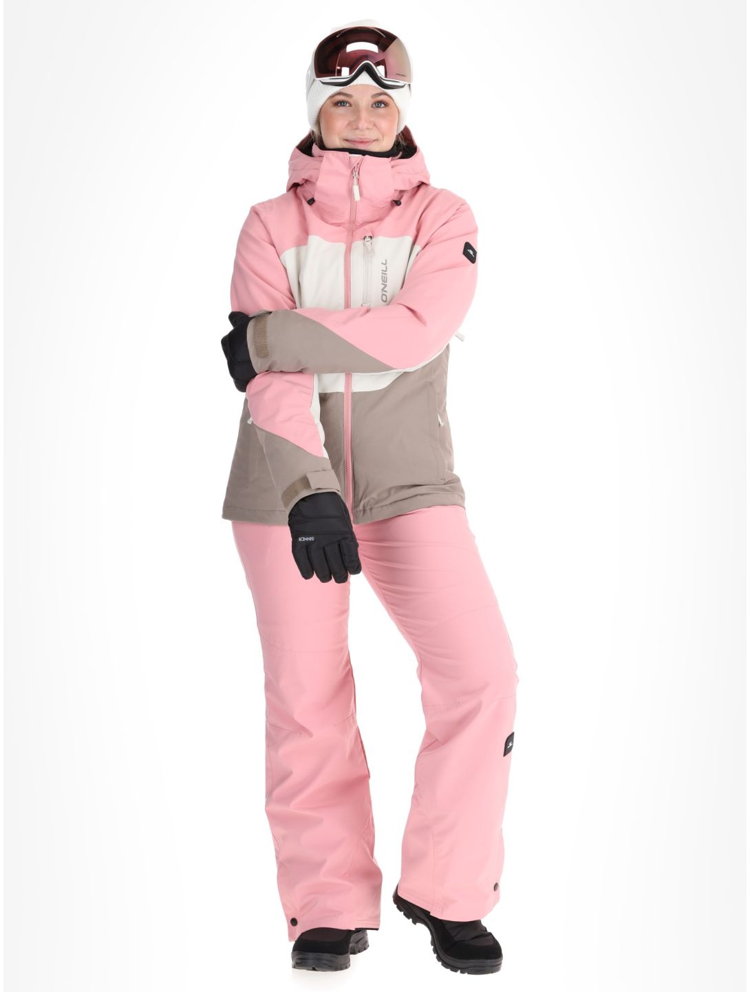 O'Neill, Carbonite Snow chaqueta de esquí mujeres Genuine Pink Colour Block blanco, marrón, rosa 