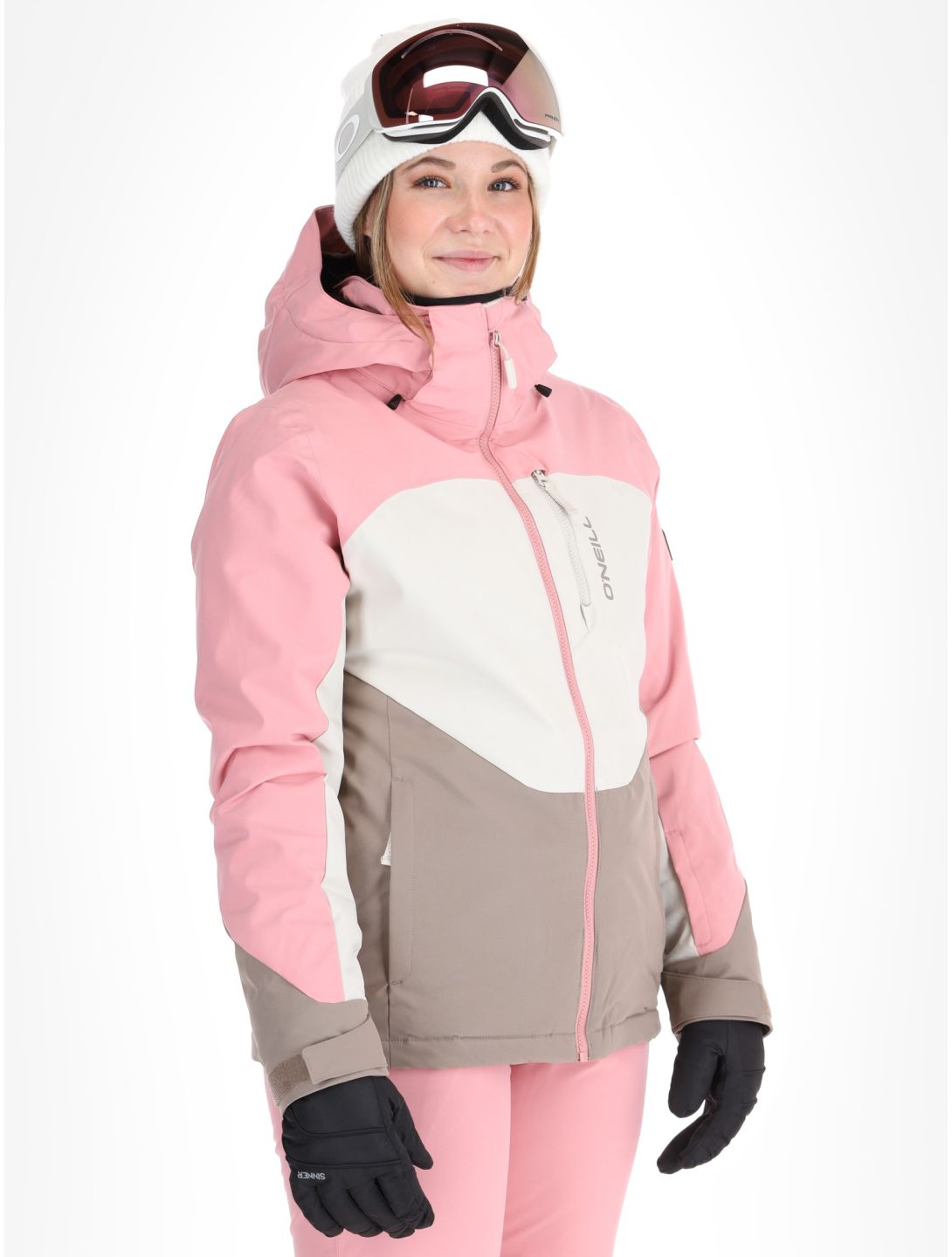 O'Neill, Carbonite Snow chaqueta de esquí mujeres Genuine Pink Colour Block blanco, marrón, rosa 