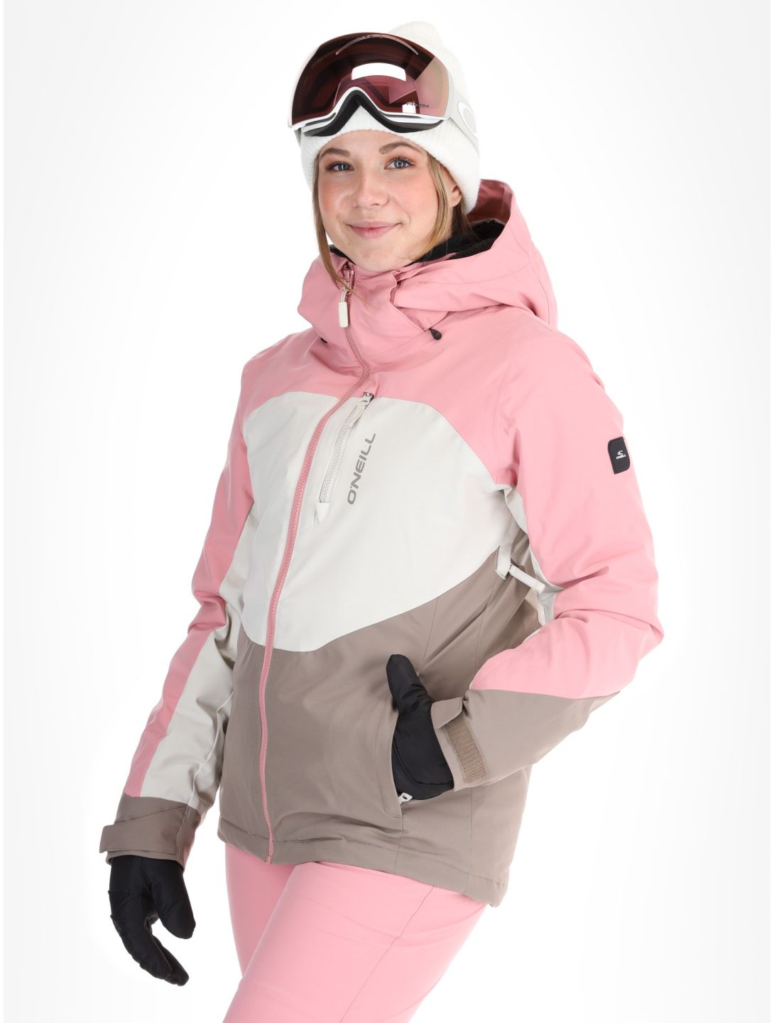 O'Neill, Carbonite Snow chaqueta de esquí mujeres Genuine Pink Colour Block blanco, marrón, rosa 