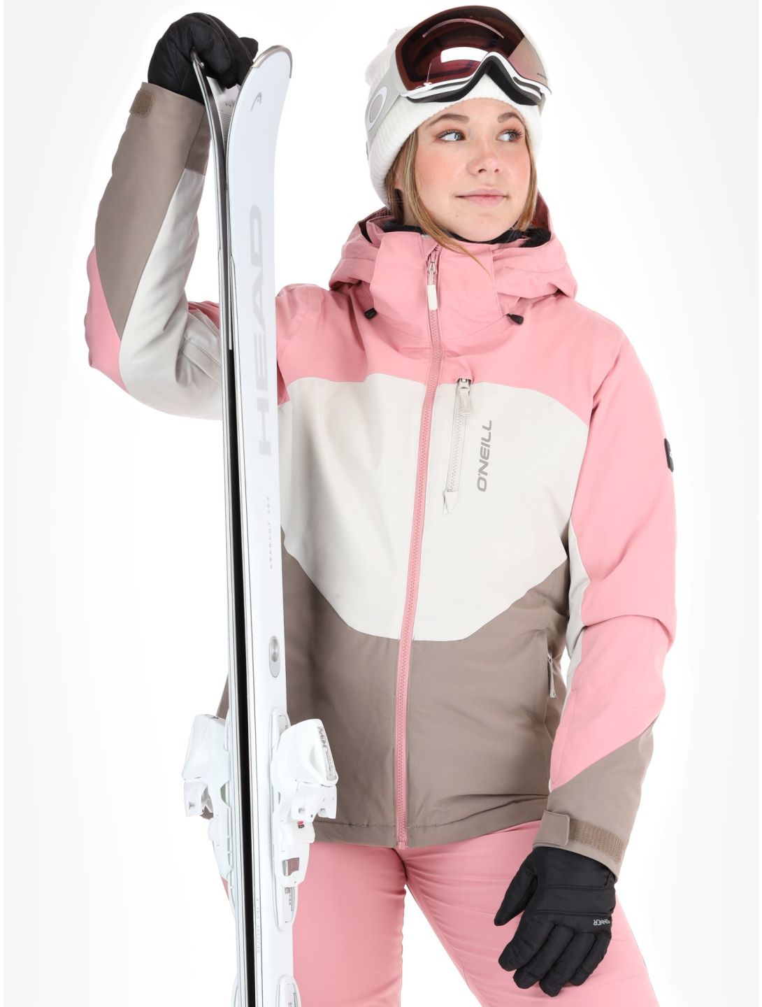 O'Neill, Carbonite Snow chaqueta de esquí mujeres Genuine Pink Colour Block blanco, marrón, rosa 