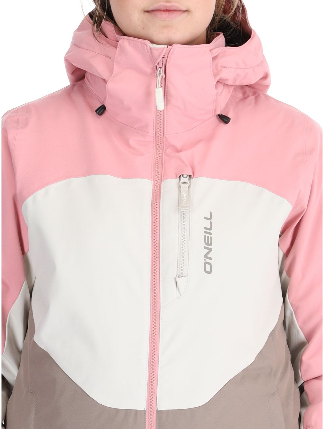 O'Neill, Carbonite Snow chaqueta de esquí mujeres Genuine Pink Colour Block blanco, marrón, rosa 