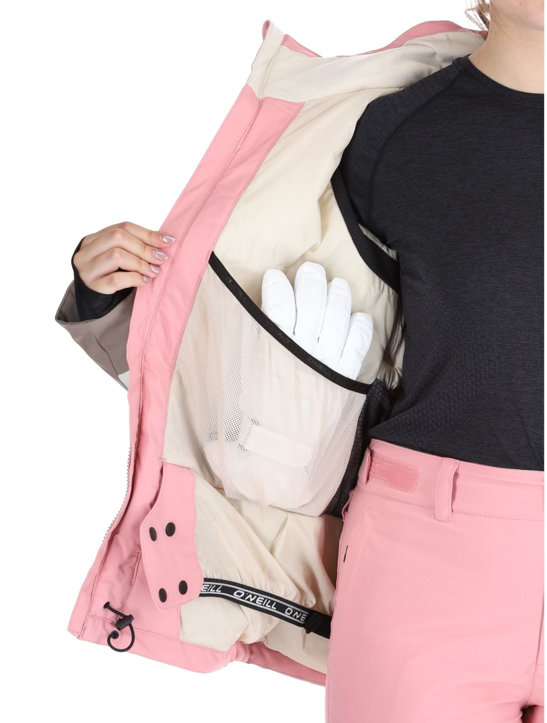 O'Neill, Carbonite Snow chaqueta de esquí mujeres Genuine Pink Colour Block blanco, marrón, rosa 