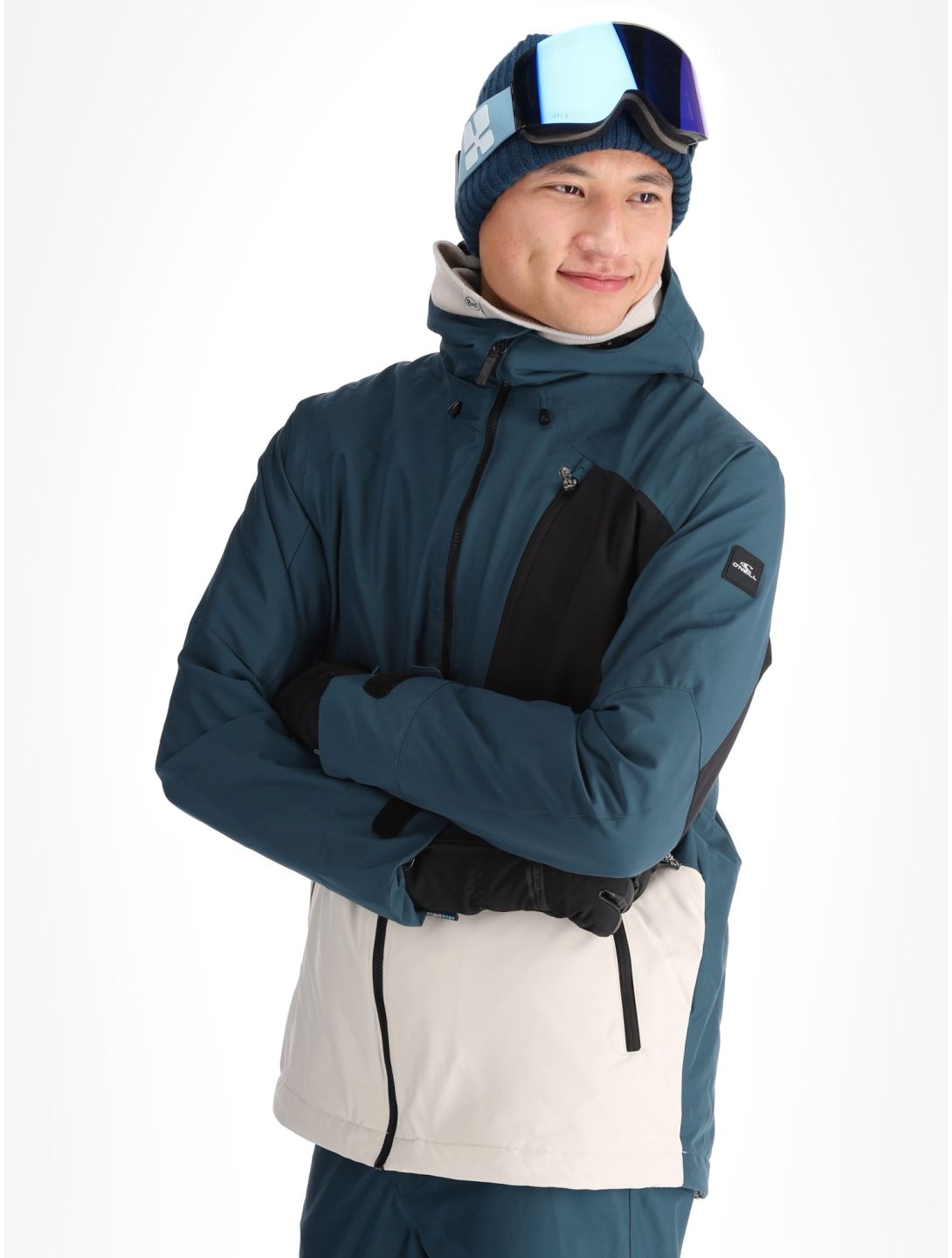 O'Neill, Hammer Block Snow chaqueta de esquí hombres Alma Steel Colour Block azul, blanco, negro 