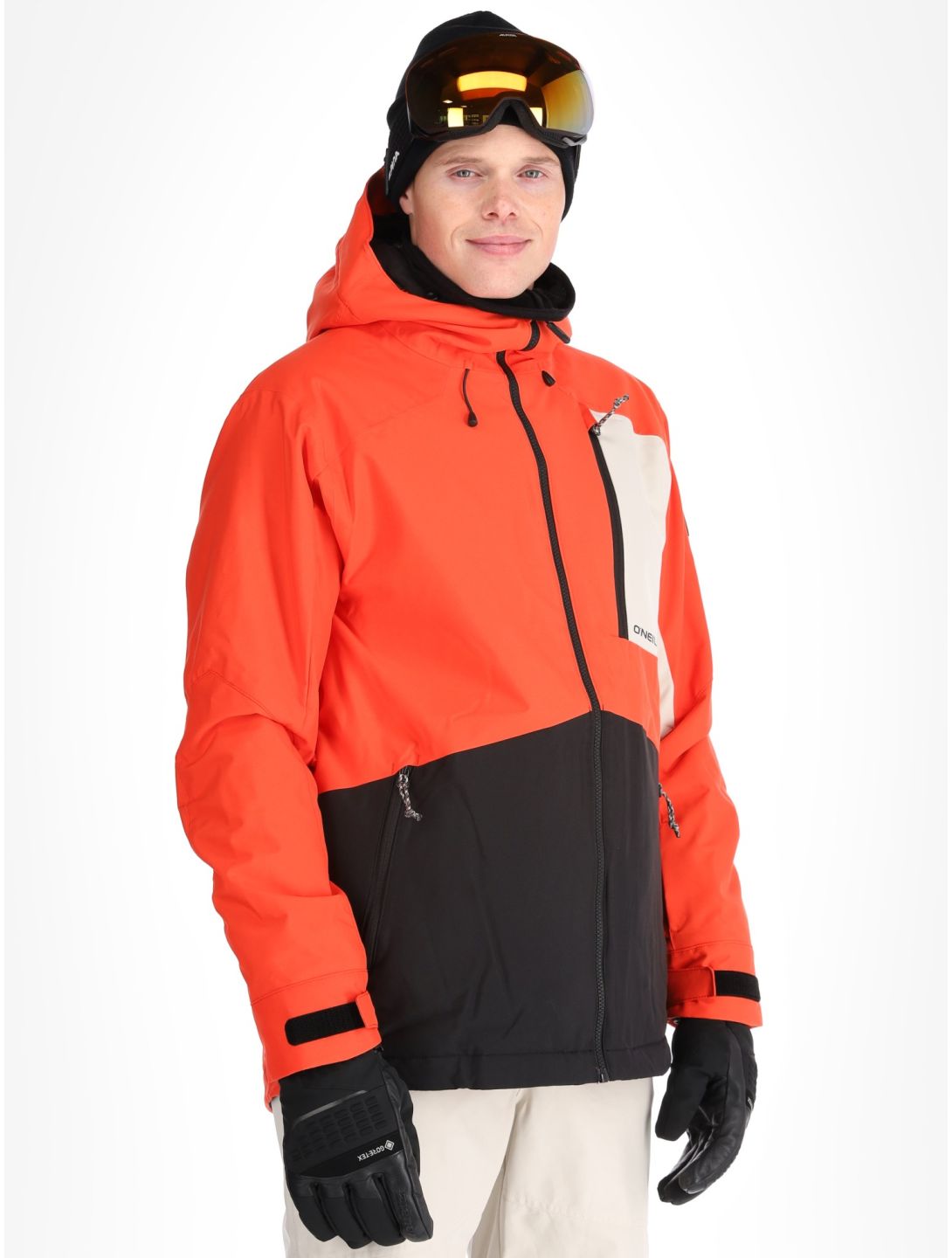 O'Neill, Hammer Block Snow chaqueta de esquí hombres Paprika Flame Colour Block blanco, naranja, negro 