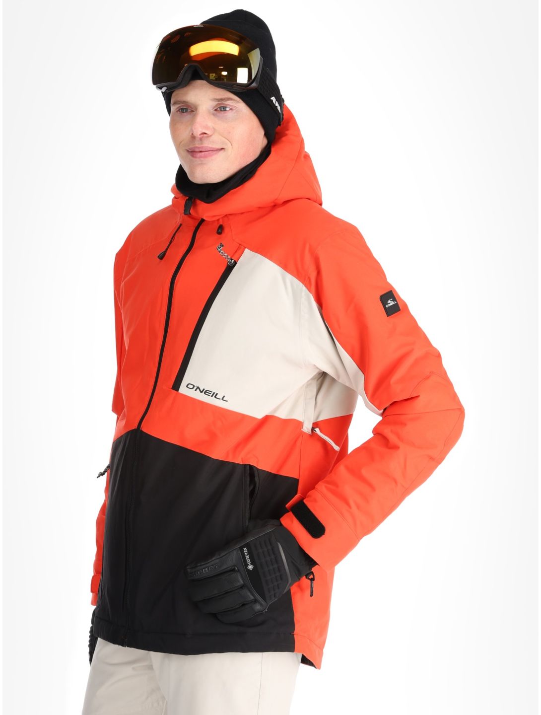 O'Neill, Hammer Block Snow chaqueta de esquí hombres Paprika Flame Colour Block blanco, naranja, negro 