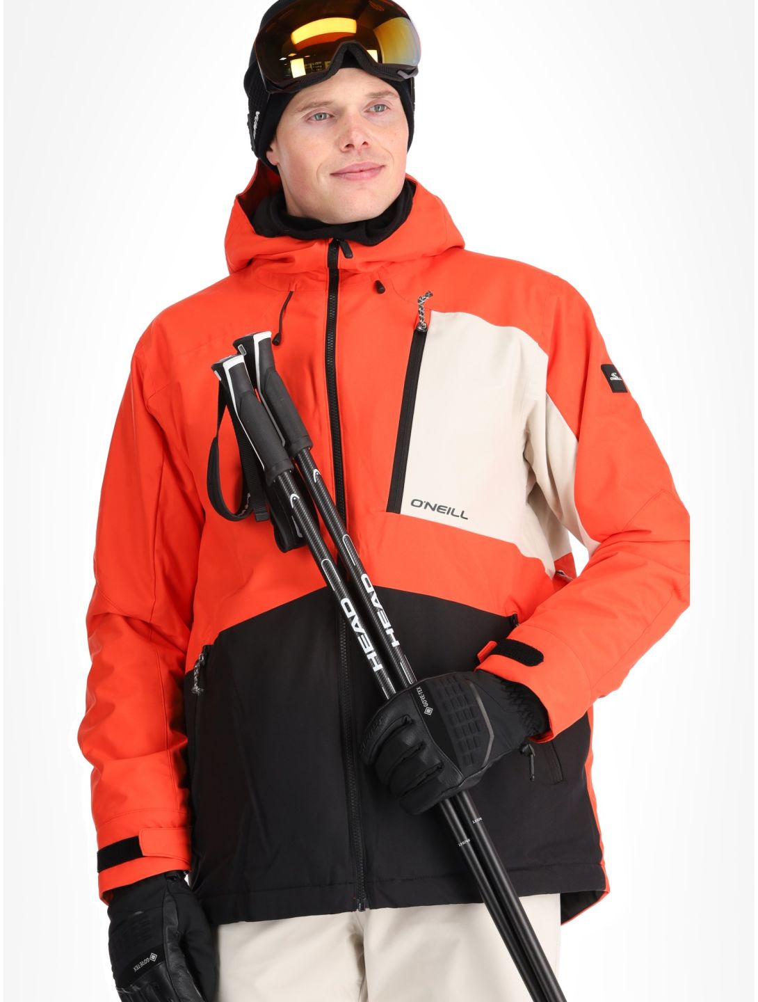 O'Neill, Hammer Block Snow chaqueta de esquí hombres Paprika Flame Colour Block blanco, naranja, negro 