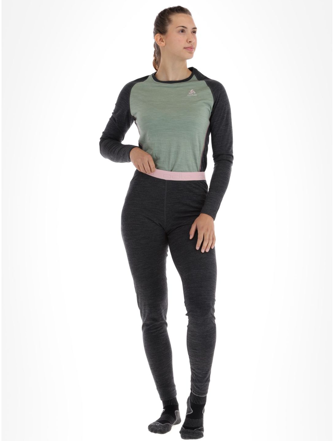 Odlo, Natural Performance PW 150 pantalón termoactivo mujeres Dark Grey Melange - Pale Mauve gris 