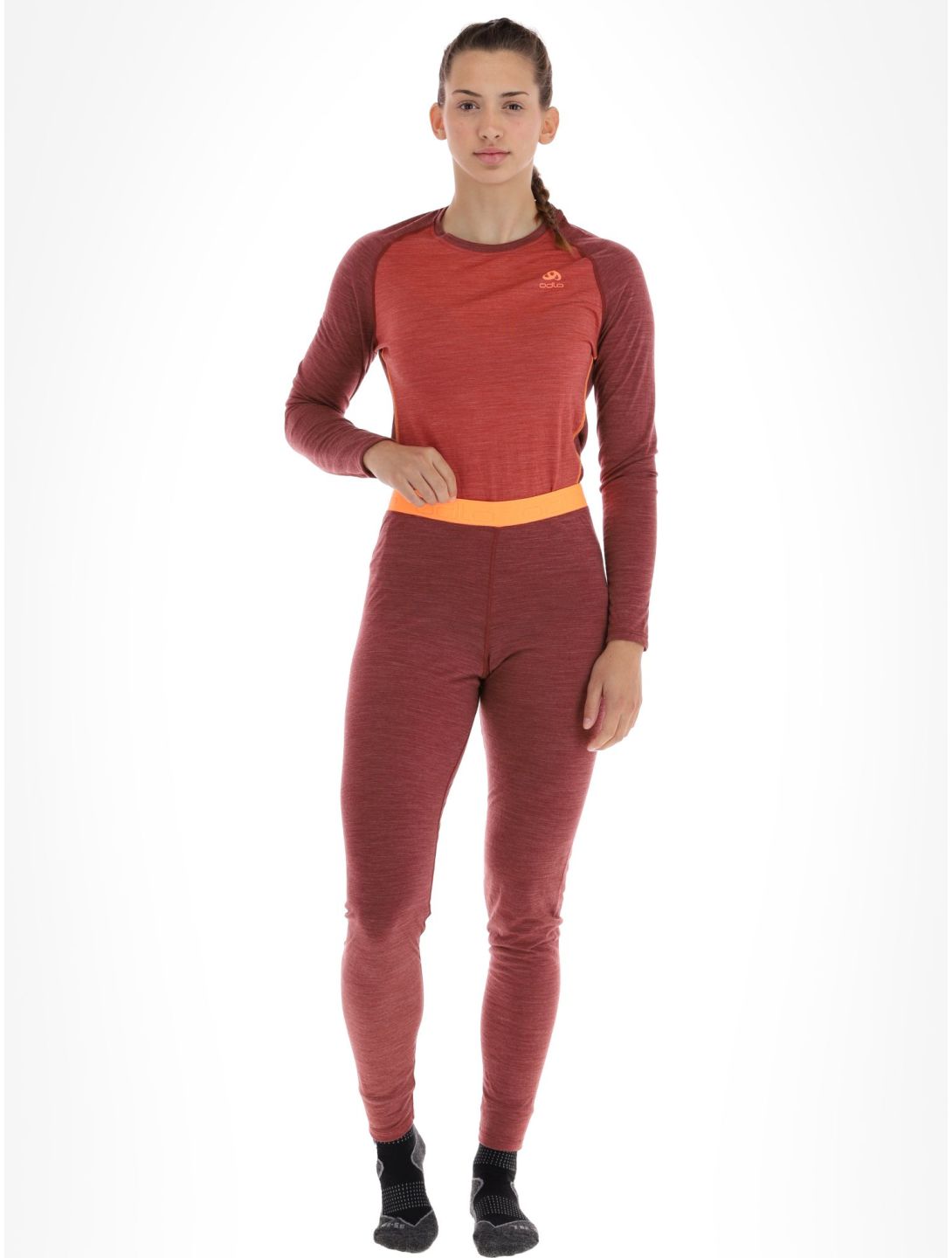 Odlo, Natural Performance PW 150 pantalón termoactivo mujeres Spiced Apple Melange  - Live Wire borgoña 