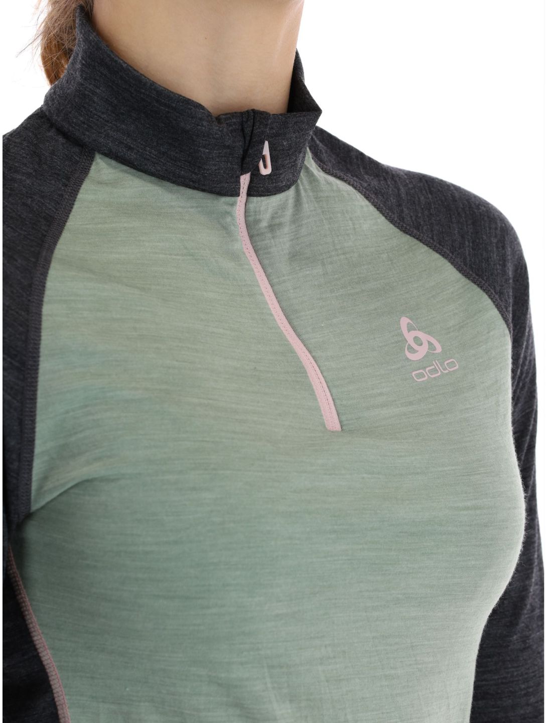 Odlo, Natural Performance PW 150 jersey mujeres Matte Green - Dark Grey Melange gris, verde 