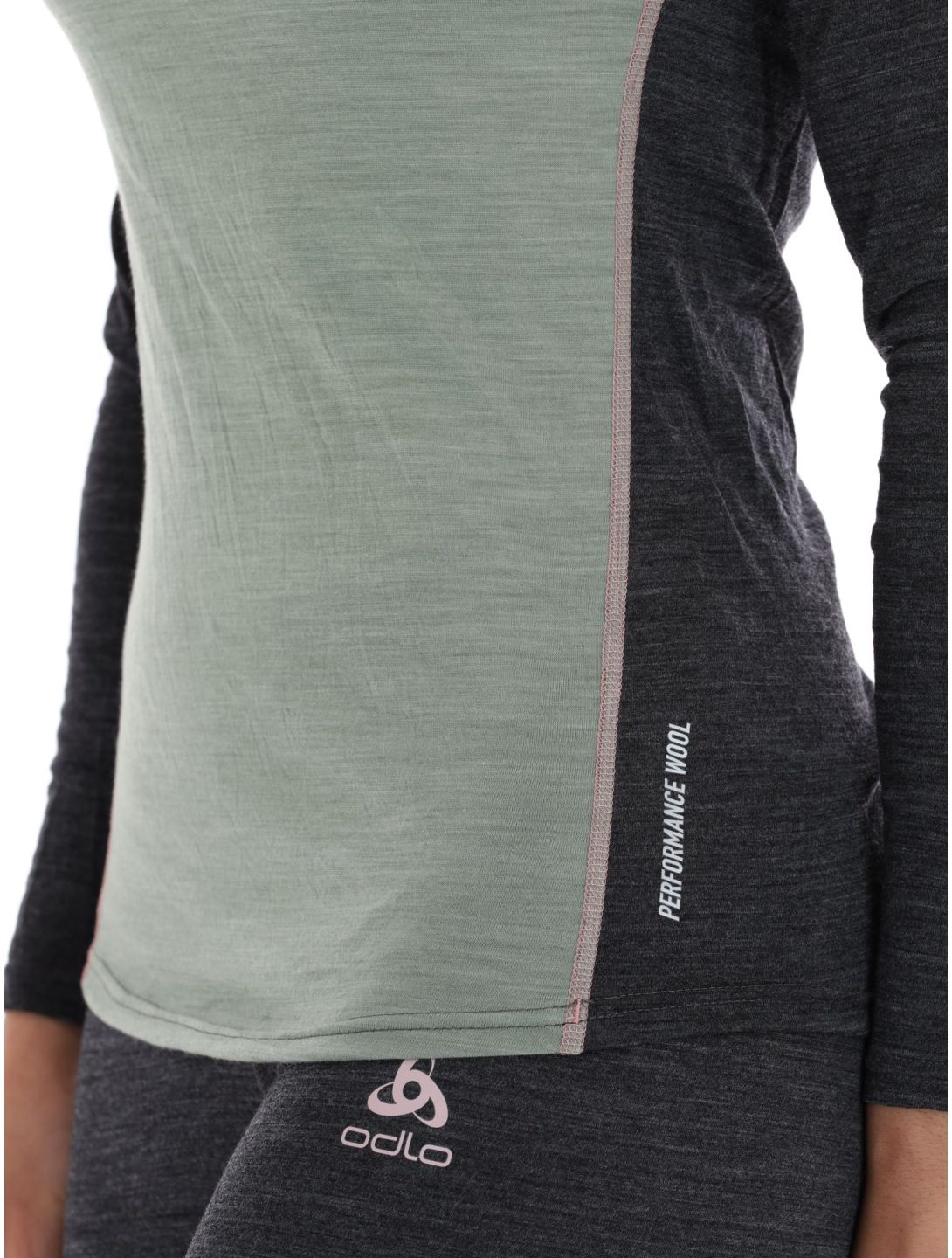 Odlo, Natural Performance PW 150 jersey mujeres Matte Green - Dark Grey Melange gris, verde 