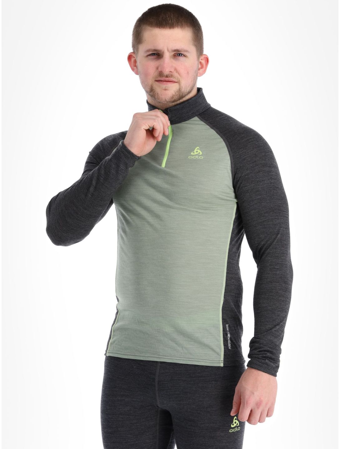 Odlo, Natural Performance PW 150 jersey hombres Matte Green - Dark Grey Melange gris, verde 