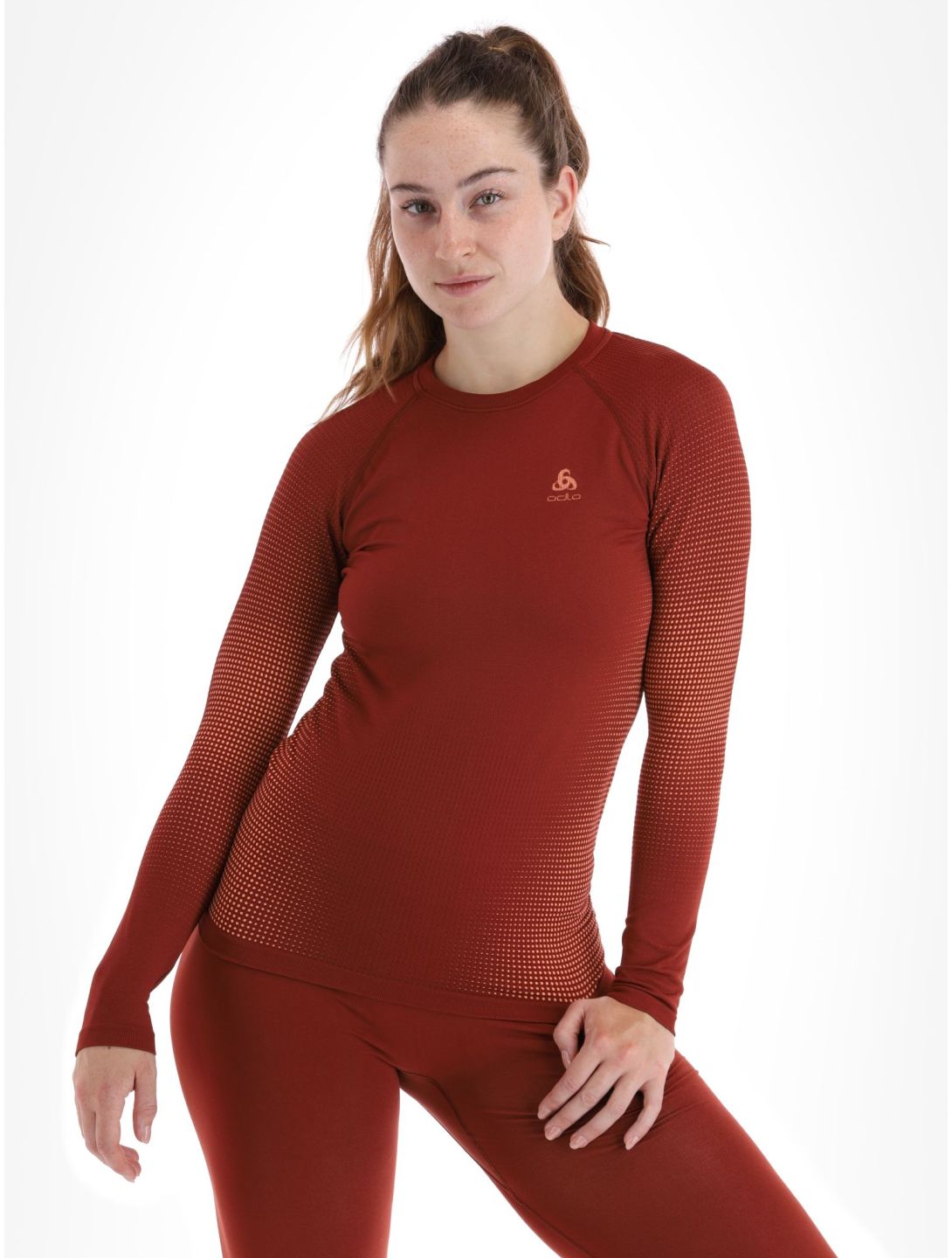 Odlo, Perfomance Warm Eco camisa termoactiva mujeres Spiced Apple borgoña 