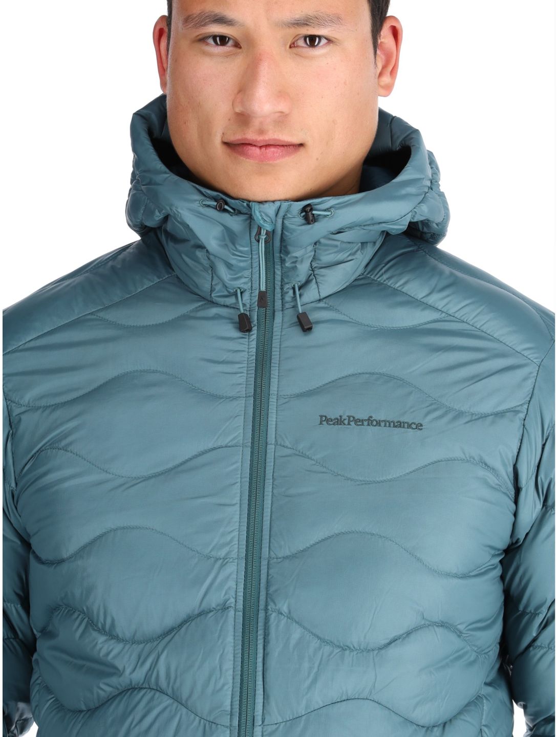 Peak Performance, M Helium Down Hood chaqueta de plumas hombres Hydro Fresh / Infinity Teel azul 